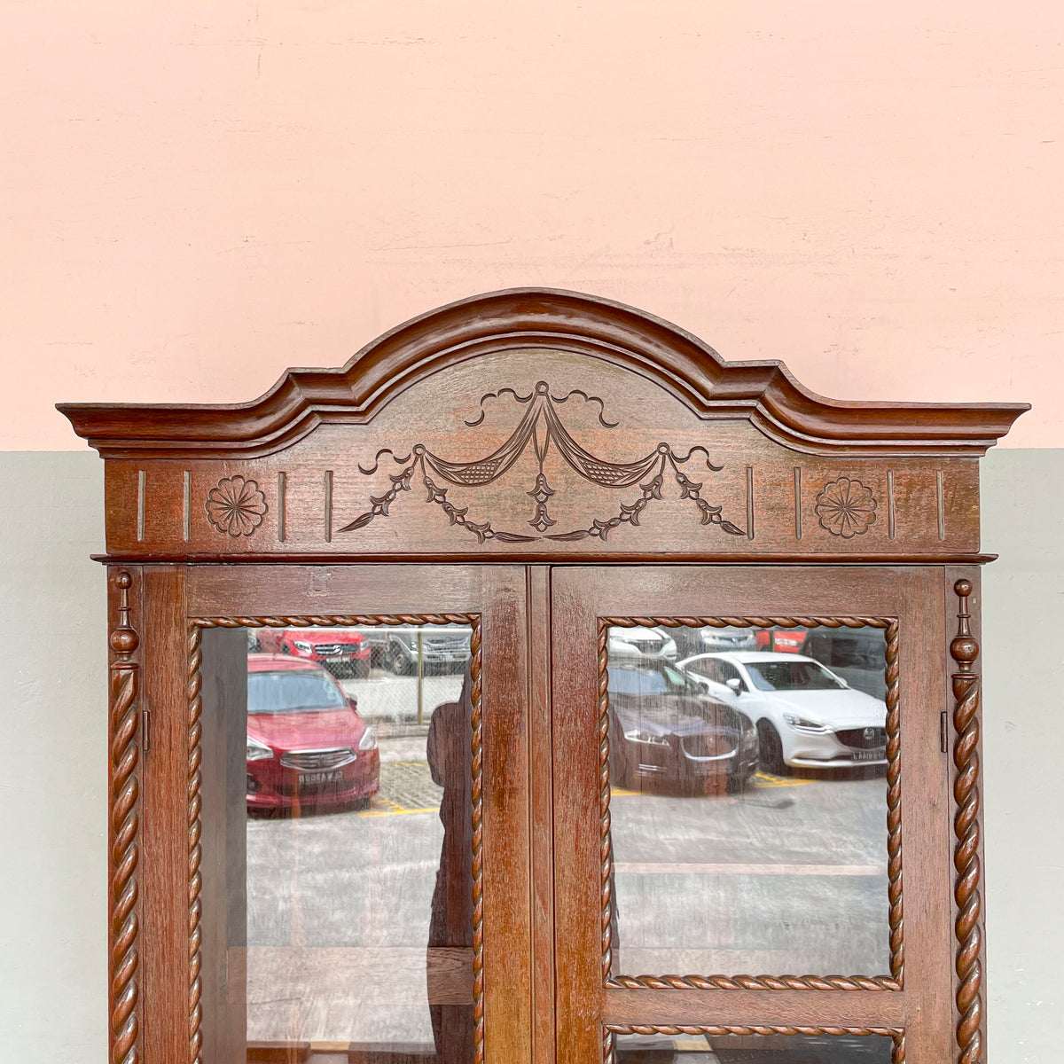 Vintage Colonial Glass Panel Wardrobe