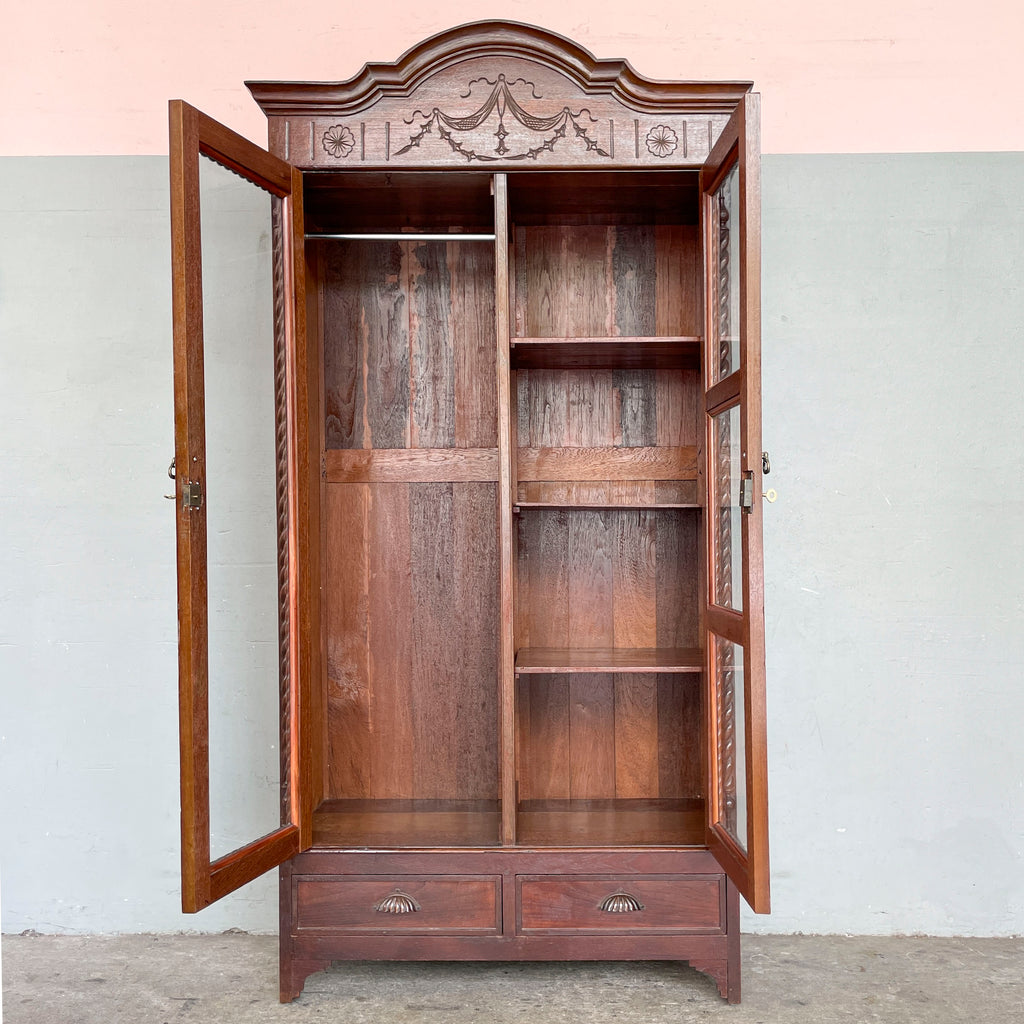 Vintage Colonial Glass Panel Wardrobe