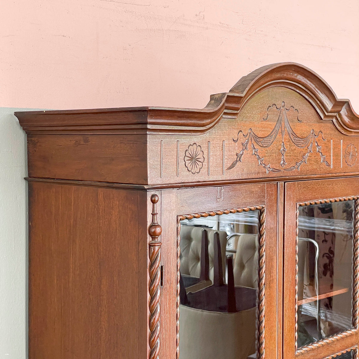 Vintage Colonial Glass Panel Wardrobe