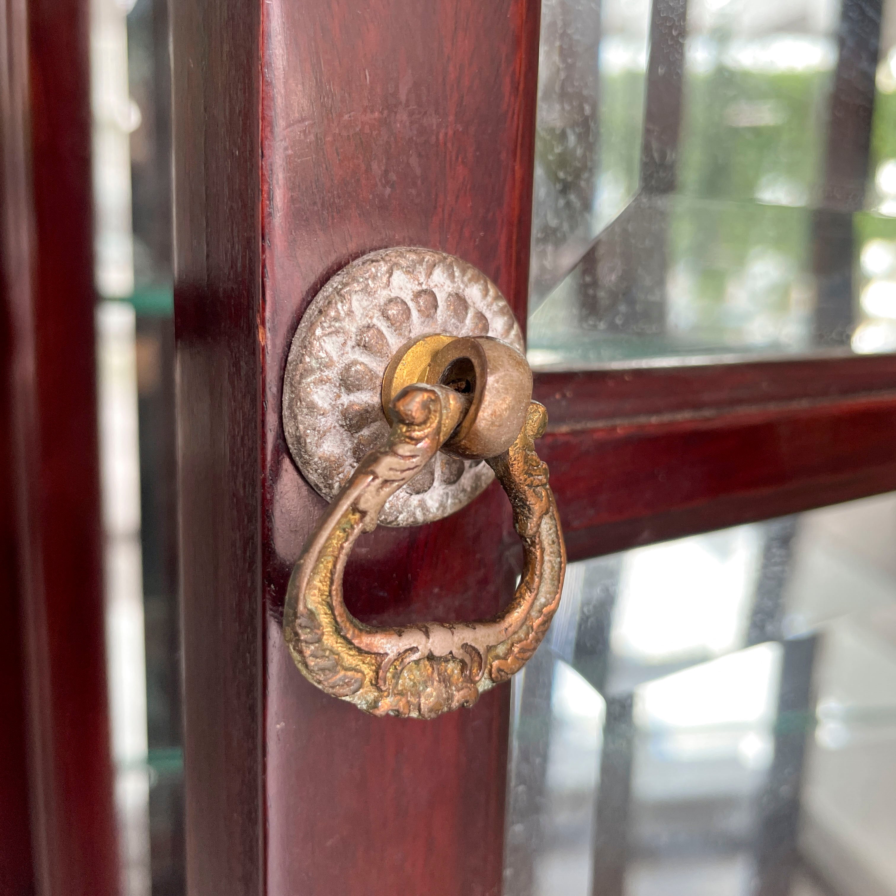 Rosewood Glass Display Cabinet with Dragon Carvings