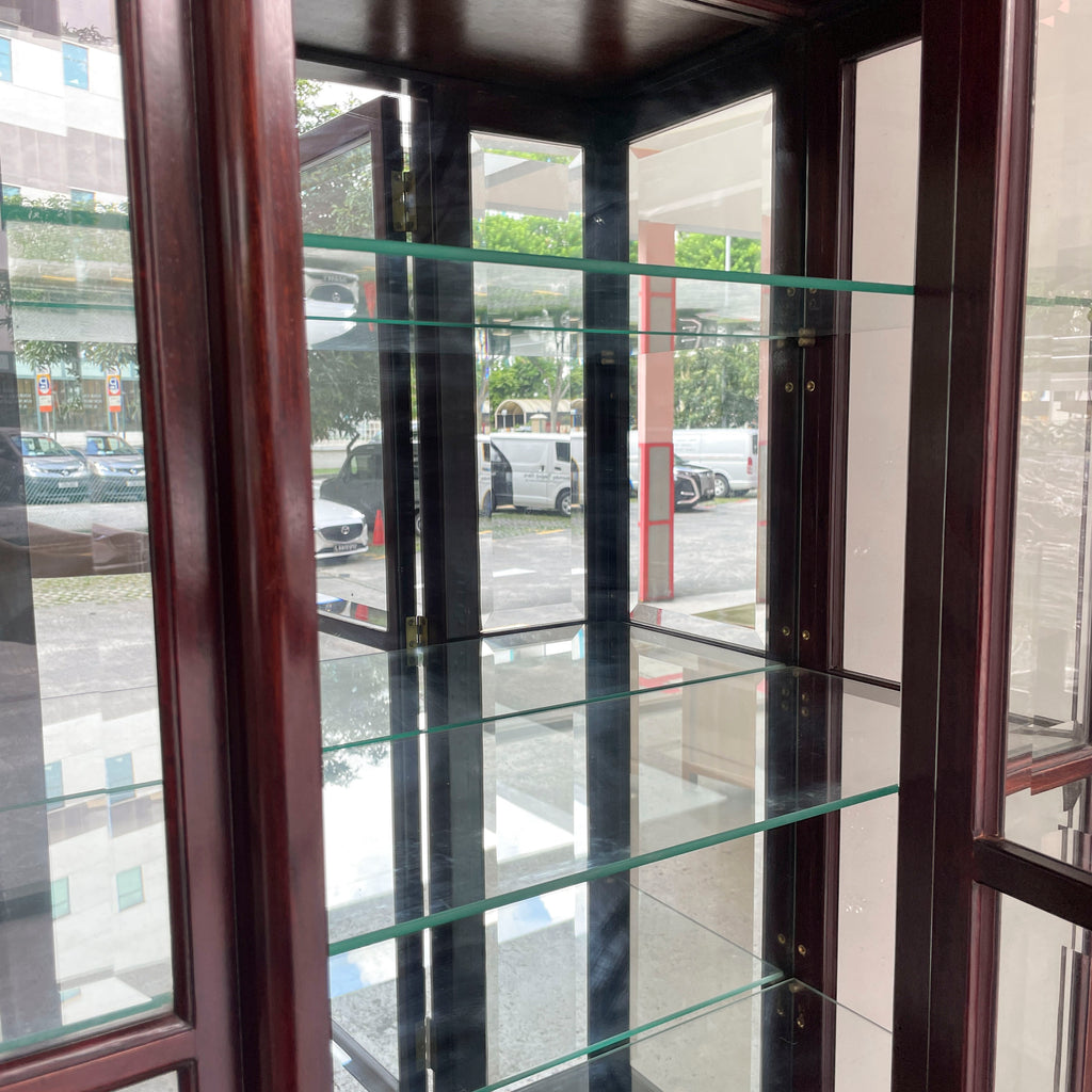 Rosewood Glass Display Cabinet with Dragon Carvings