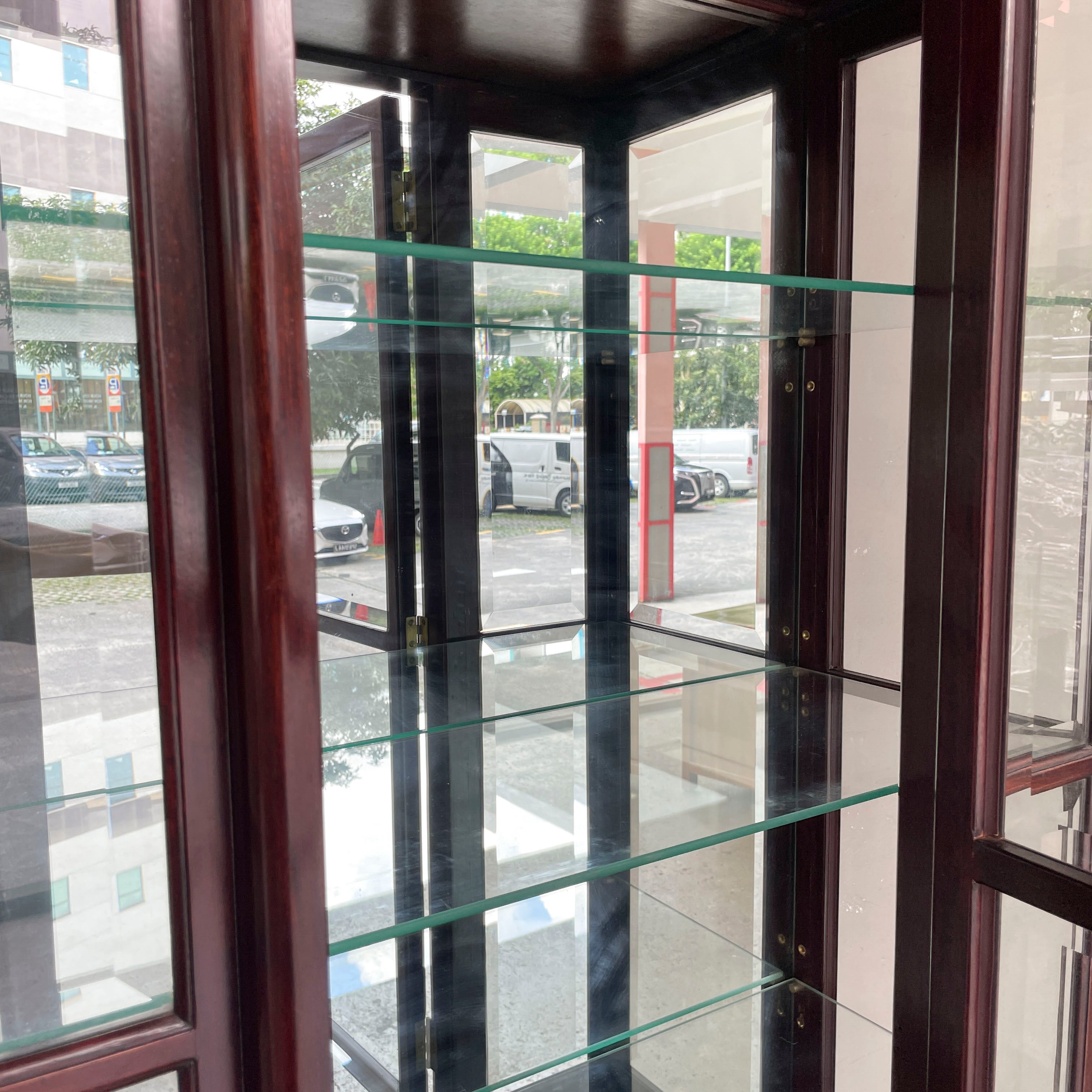Rosewood Glass Display Cabinet with Dragon Carvings
