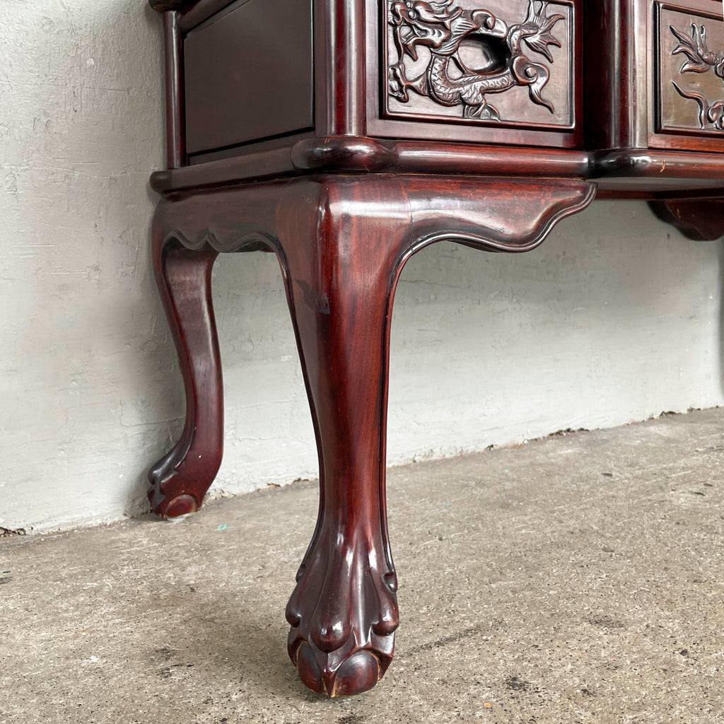 Rosewood Glass Display Cabinet with Dragon Carvings