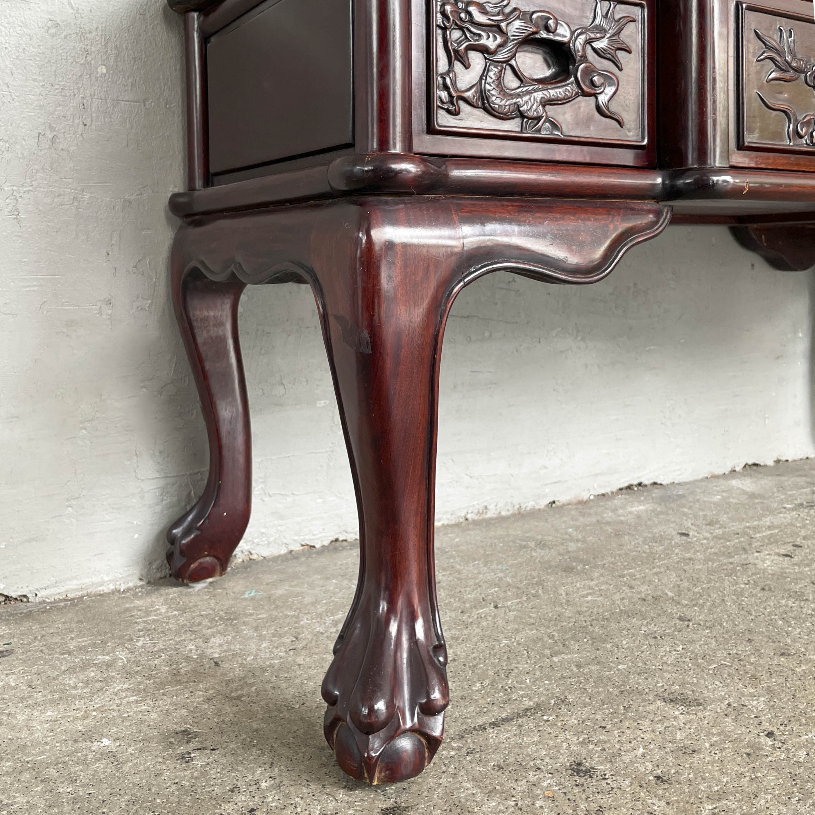 Rosewood Glass Display Cabinet with Dragon Carvings