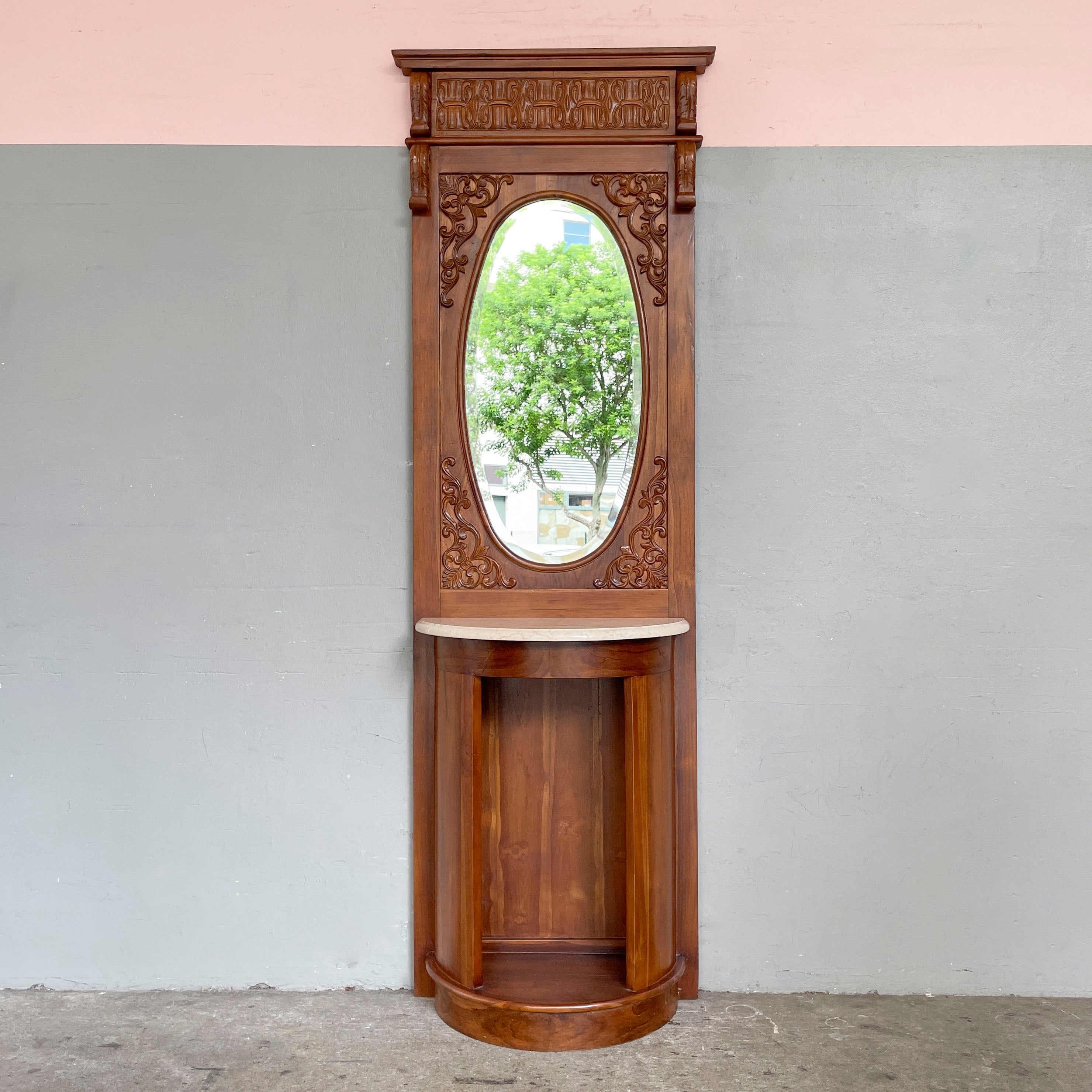 Travertine Top Teak Hall Stand