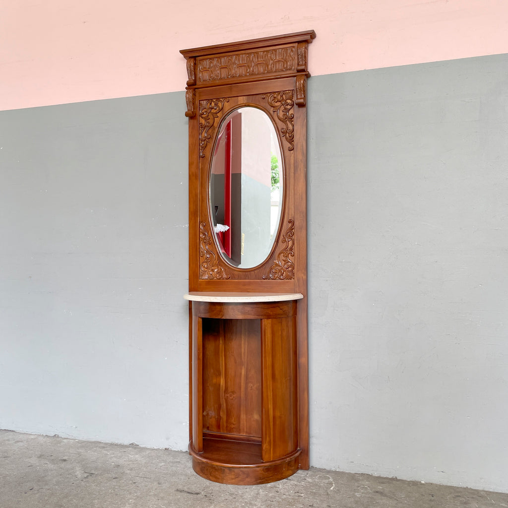 Travertine Top Teak Hall Stand