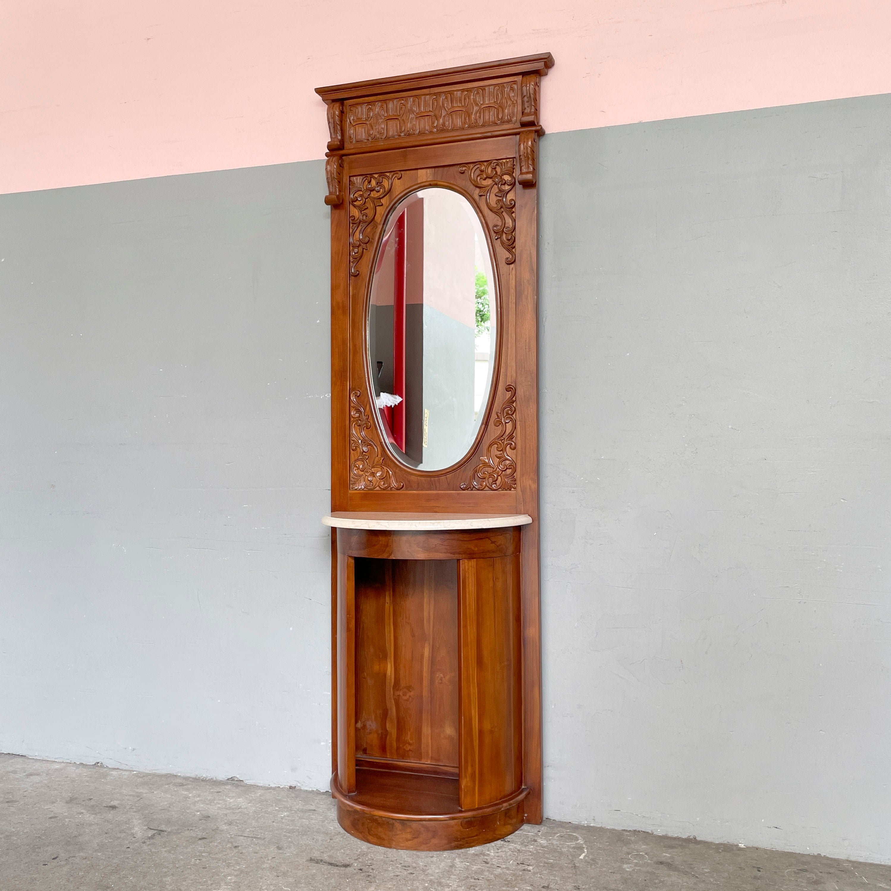 Travertine Top Teak Hall Stand