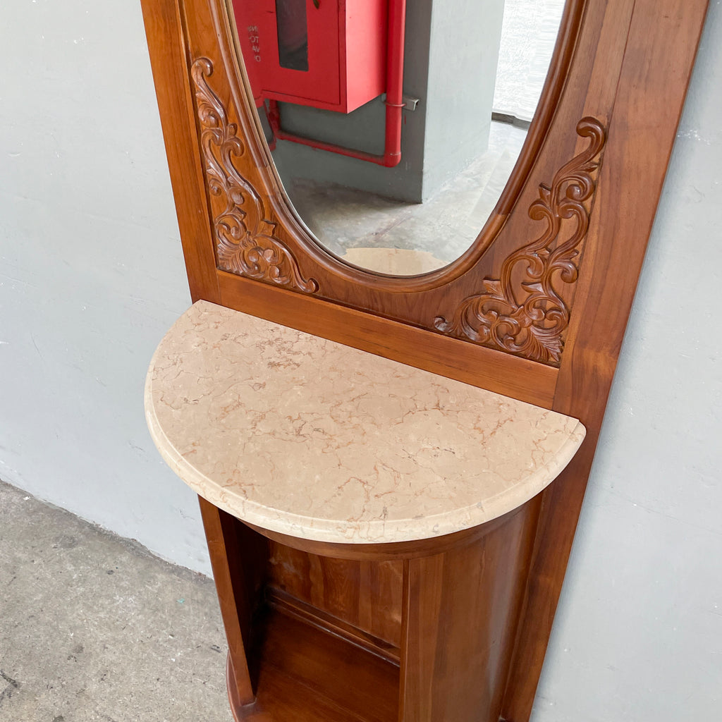 Travertine Top Teak Hall Stand