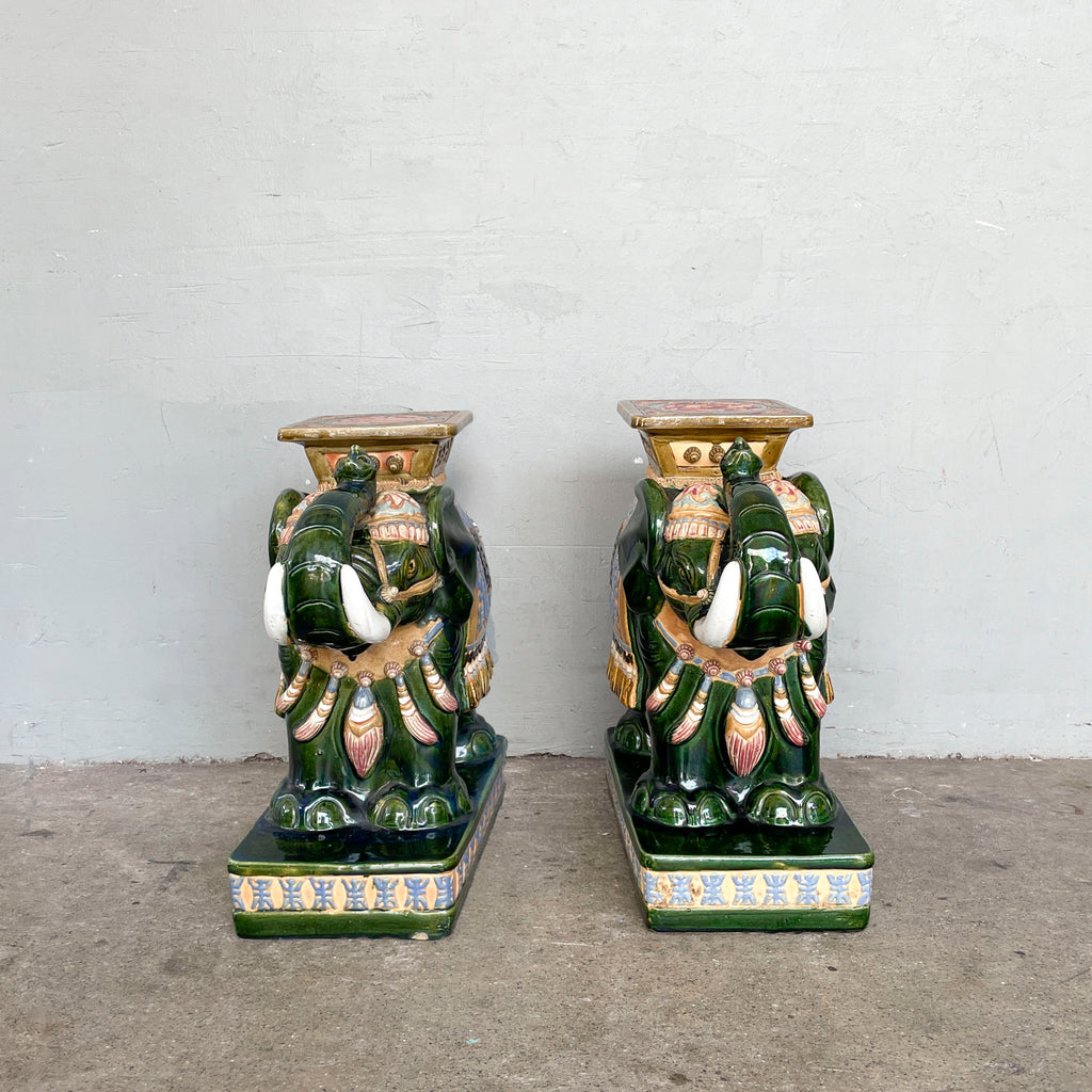 Pair of Glazed Ceramic Elephant Stands