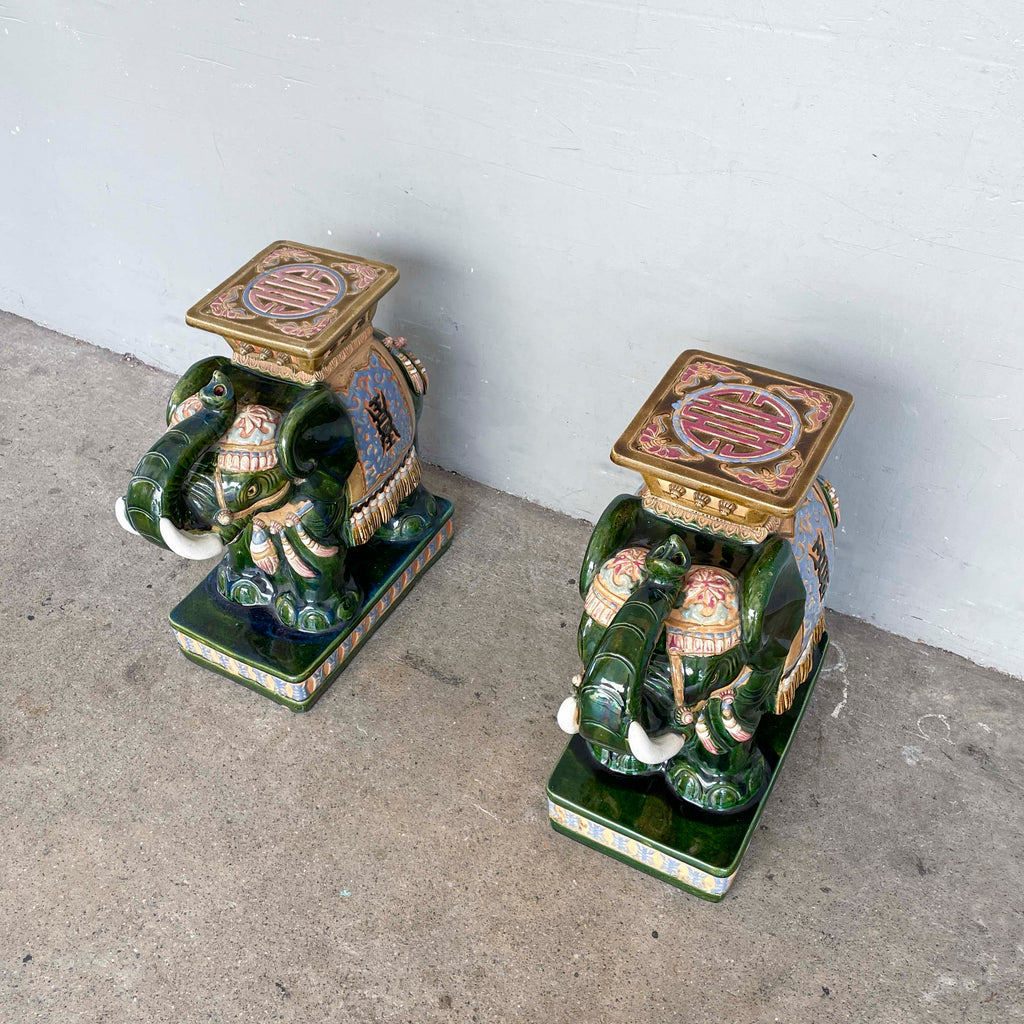 Pair of Glazed Ceramic Elephant Stands