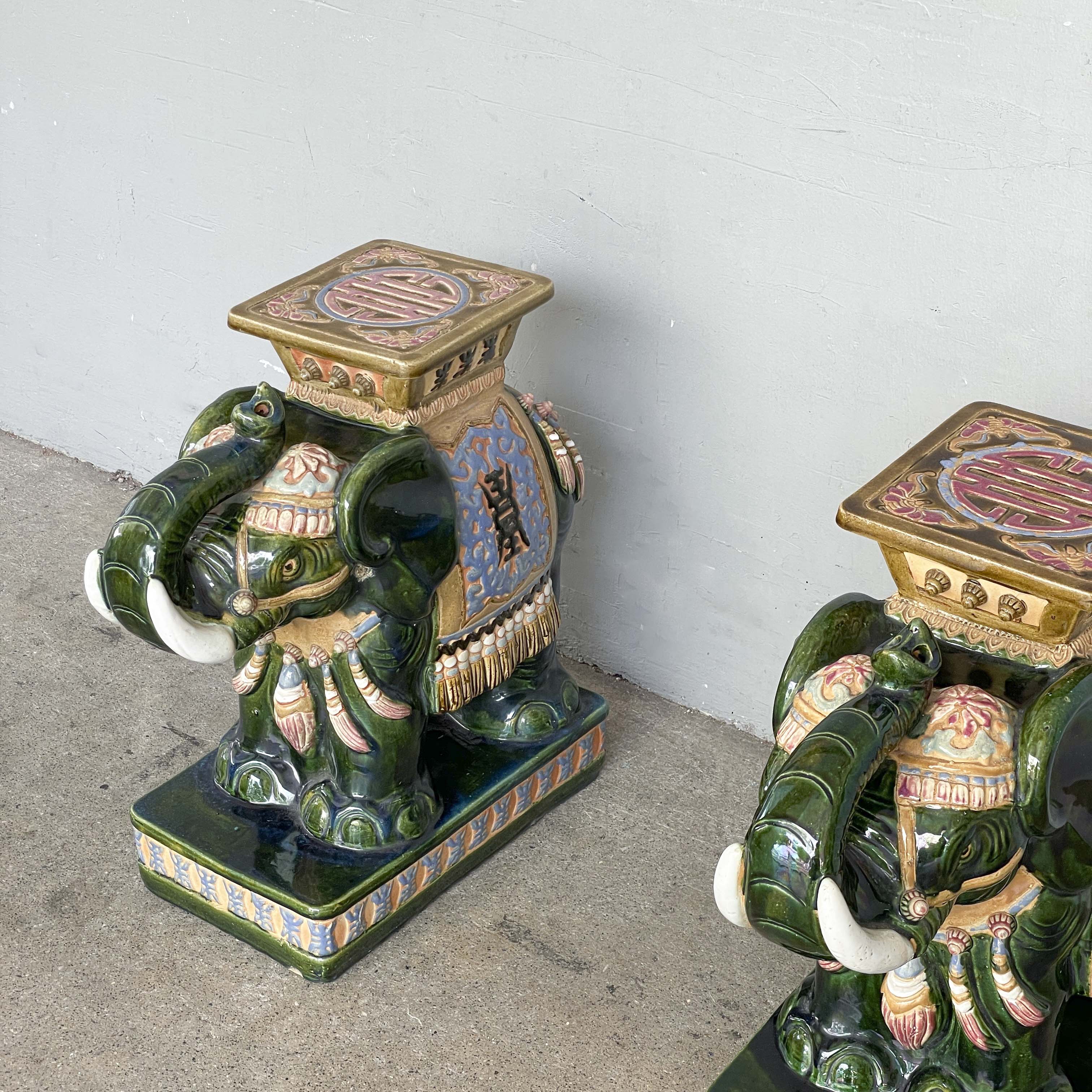 Pair of Glazed Ceramic Elephant Stands