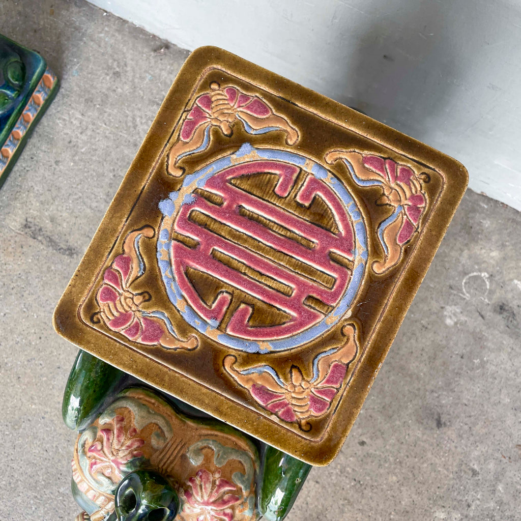 Pair of Glazed Ceramic Elephant Stands