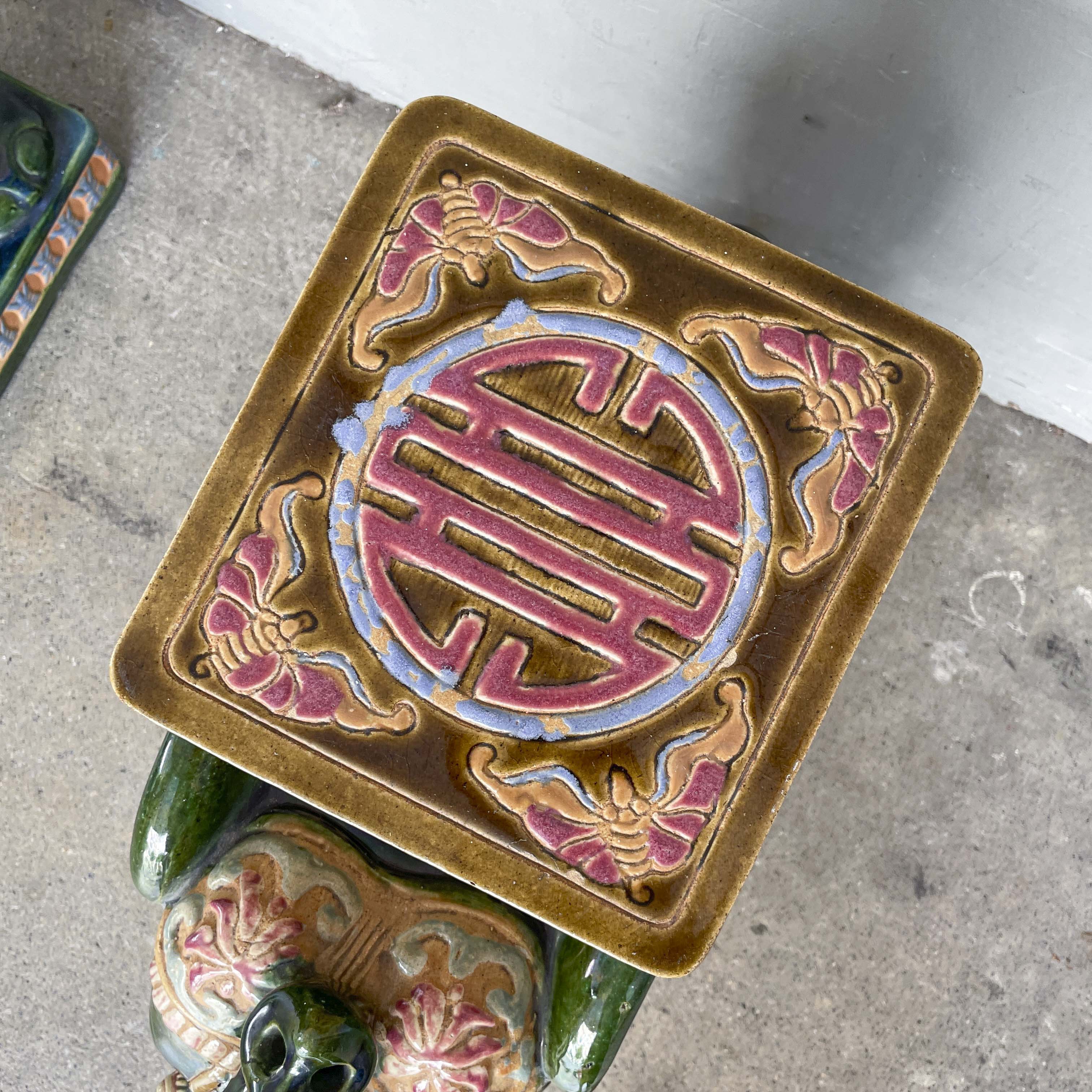 Pair of Glazed Ceramic Elephant Stands