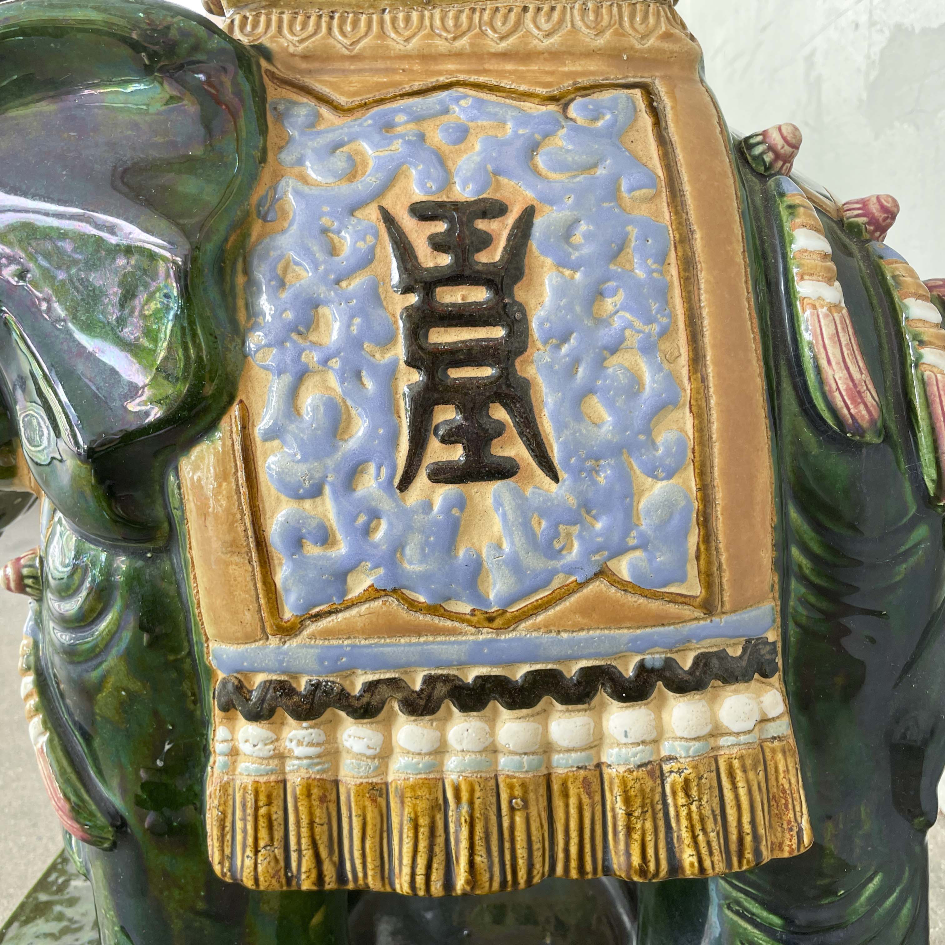 Pair of Glazed Ceramic Elephant Stands