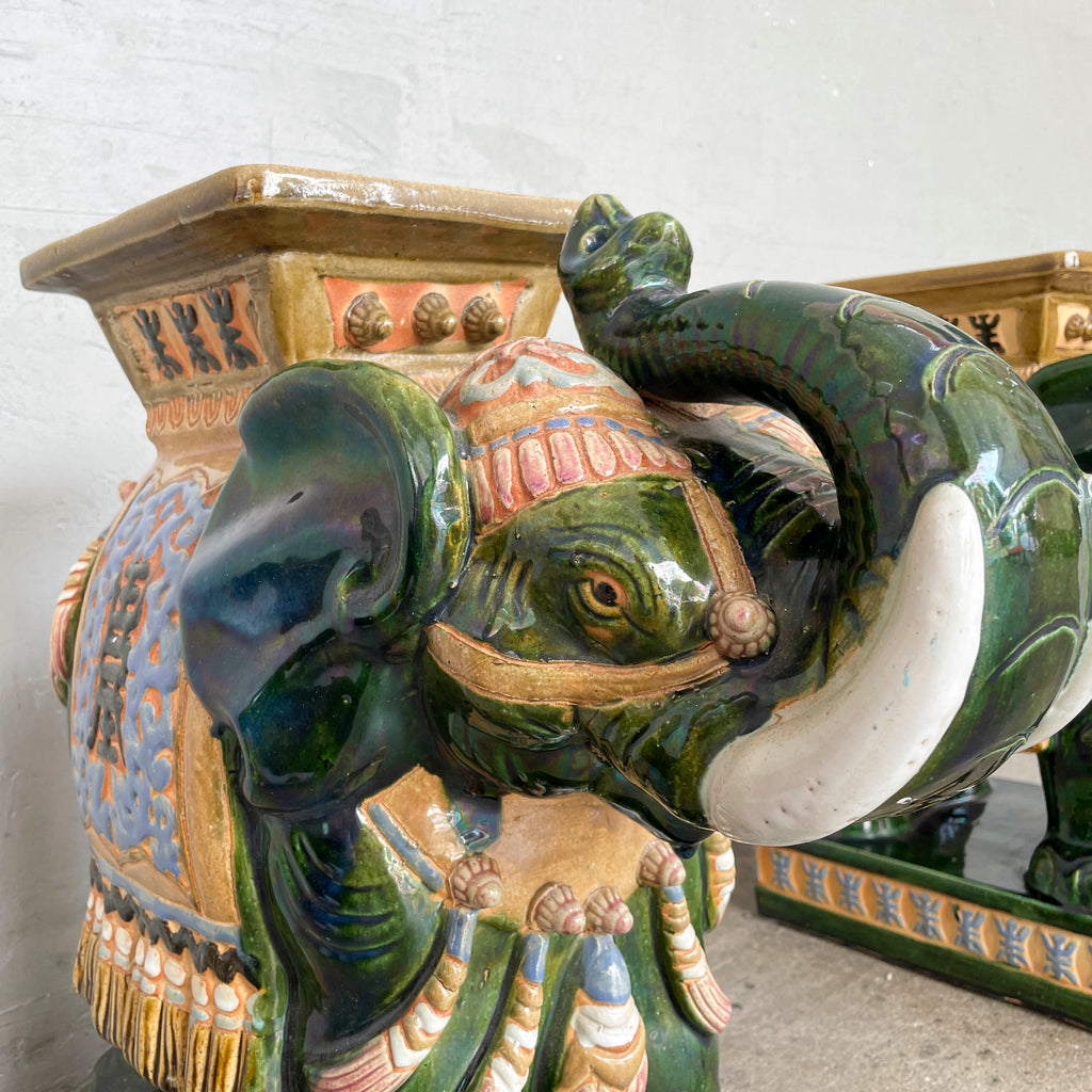 Pair of Glazed Ceramic Elephant Stands