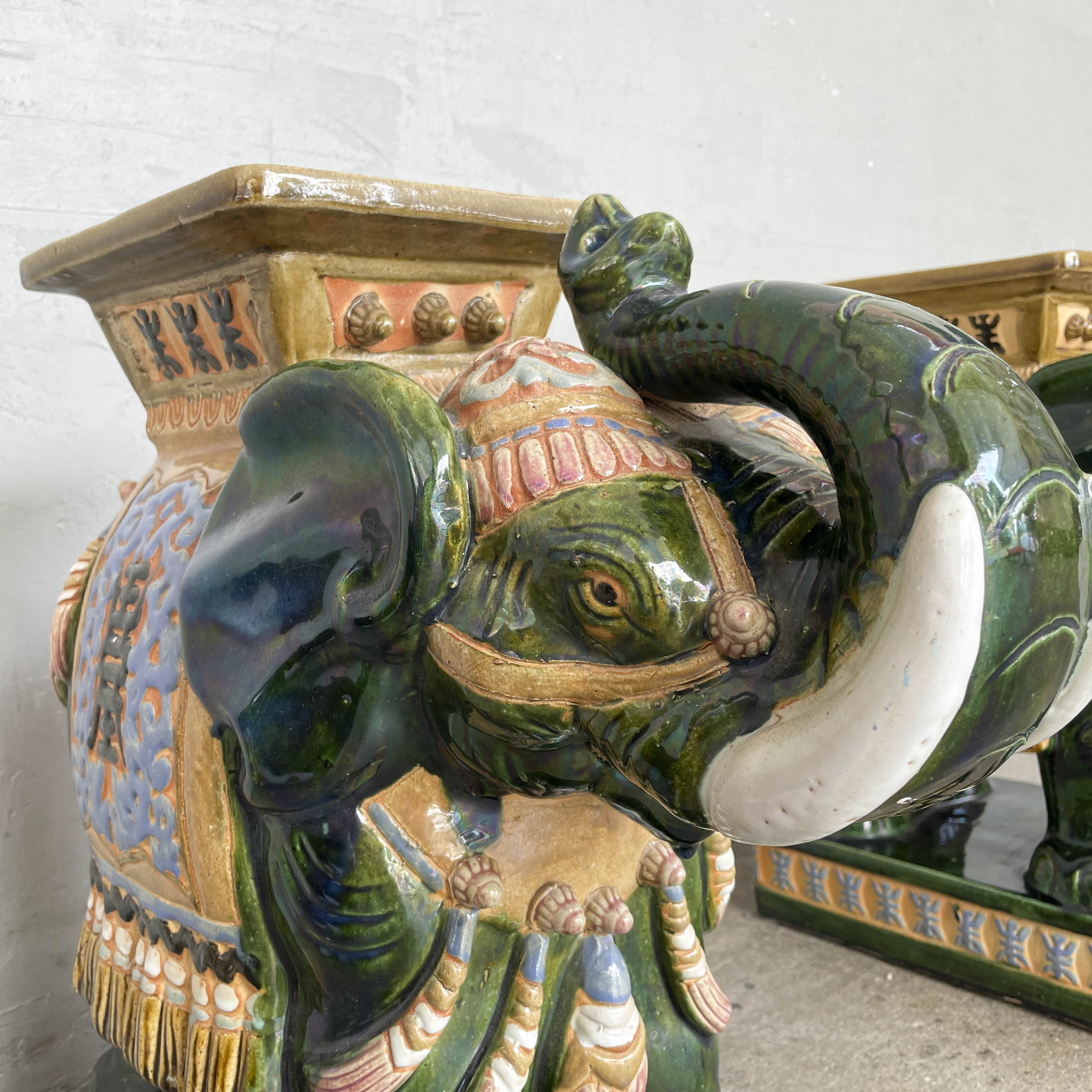 Pair of Glazed Ceramic Elephant Stands
