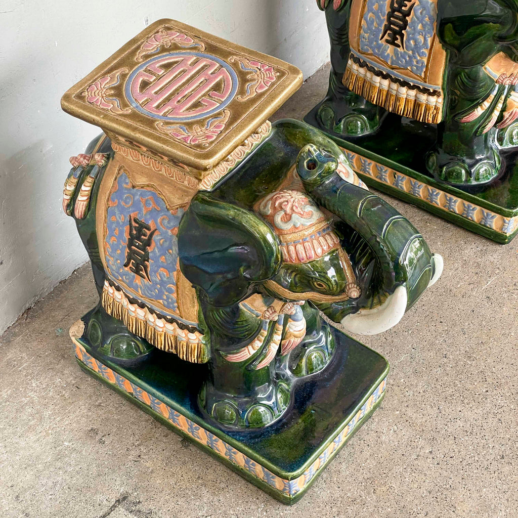Pair of Glazed Ceramic Elephant Stands