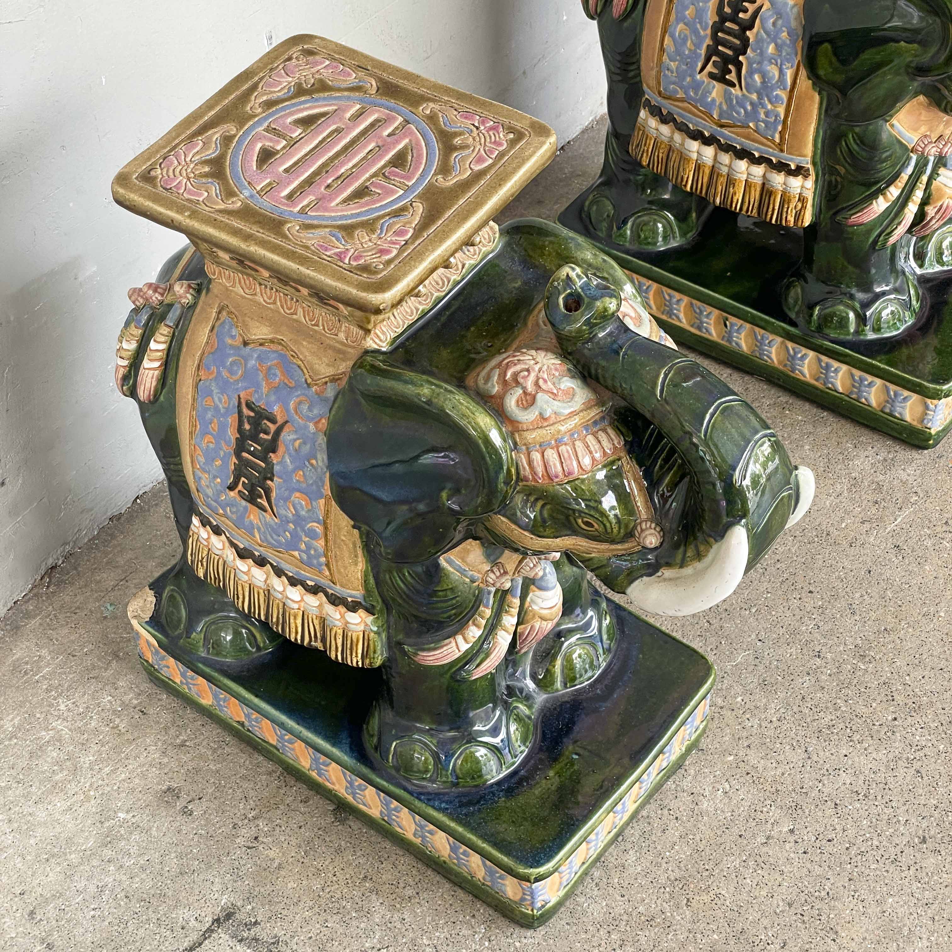 Pair of Glazed Ceramic Elephant Stands