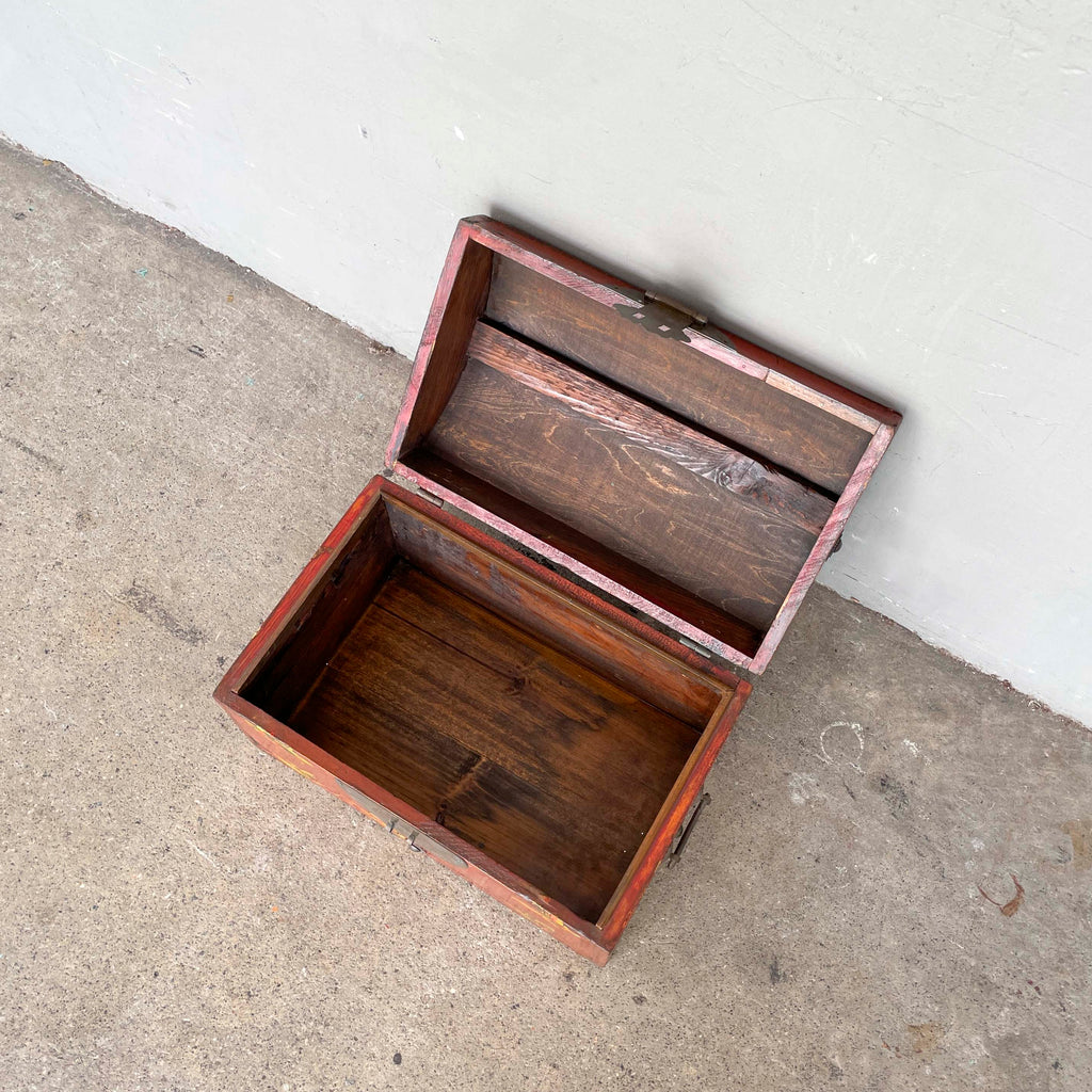 Red Lacquered Elm Butterfly Chest Box
