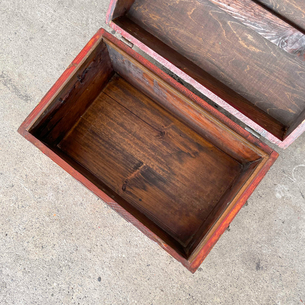 Red Lacquered Elm Butterfly Chest Box