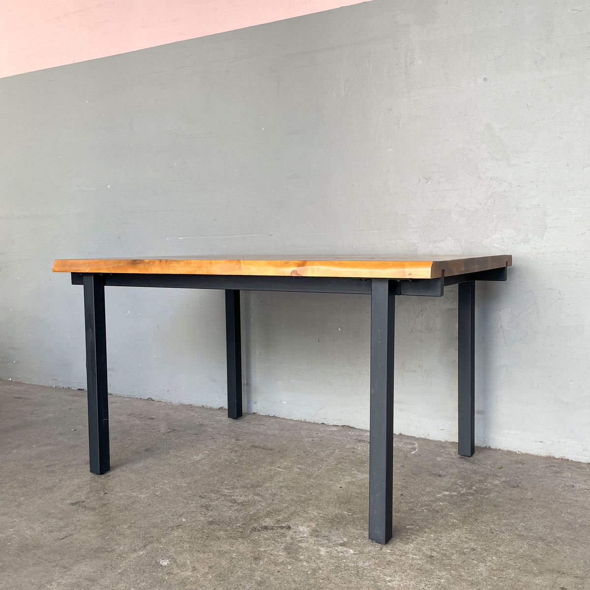 Solid Wood Dining Table with Black Metal Legs (140cm)