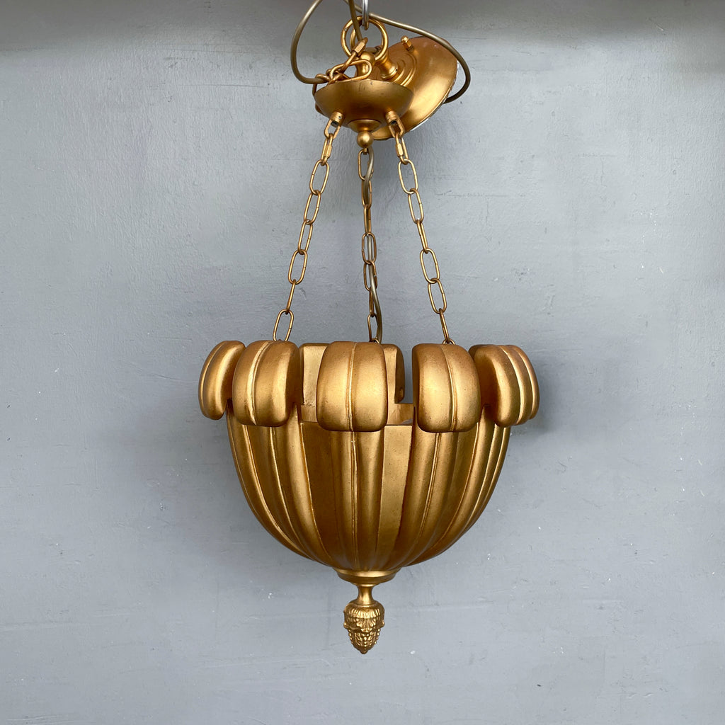 Gold Ribbed Bowl Pendant Light