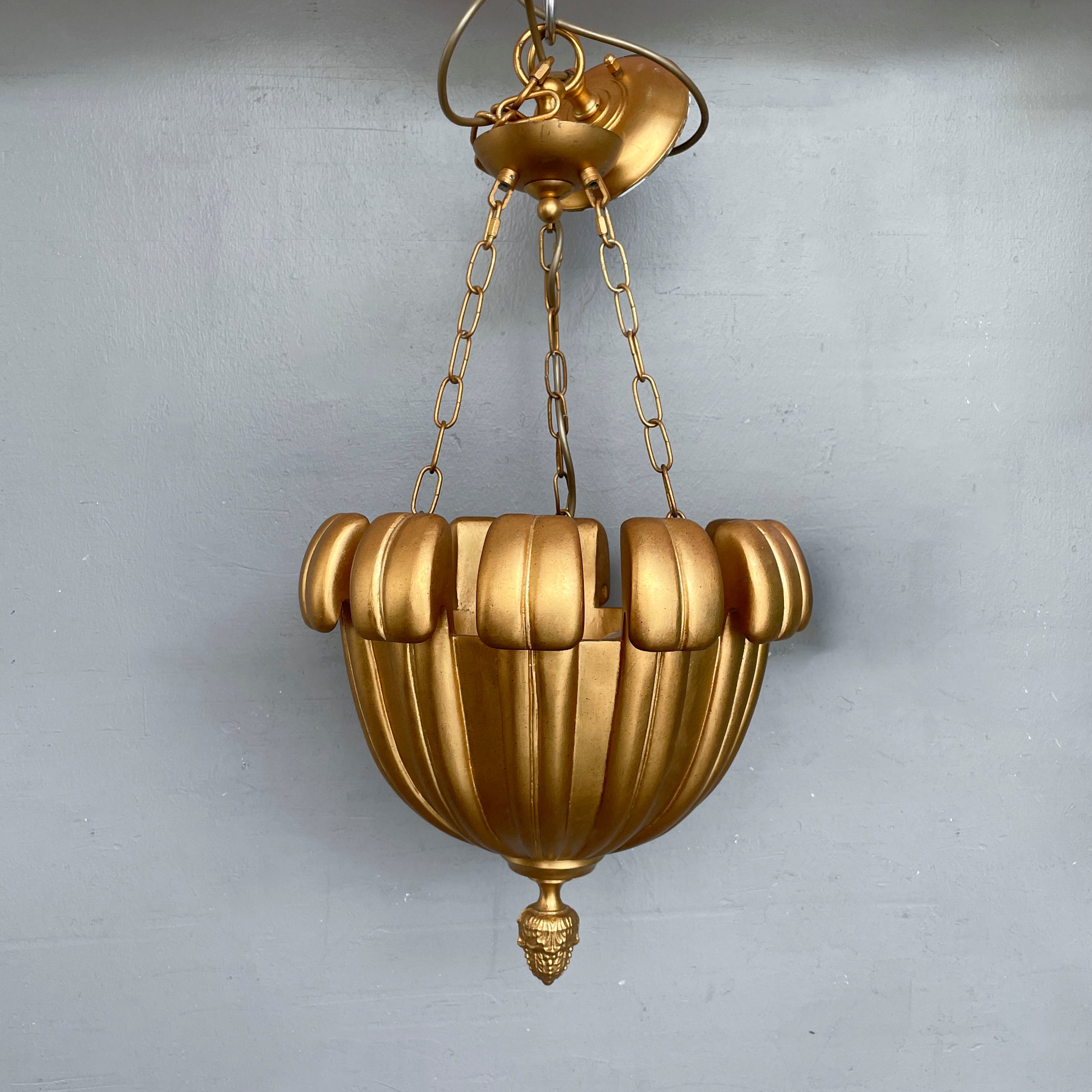 Gold Ribbed Bowl Pendant Light