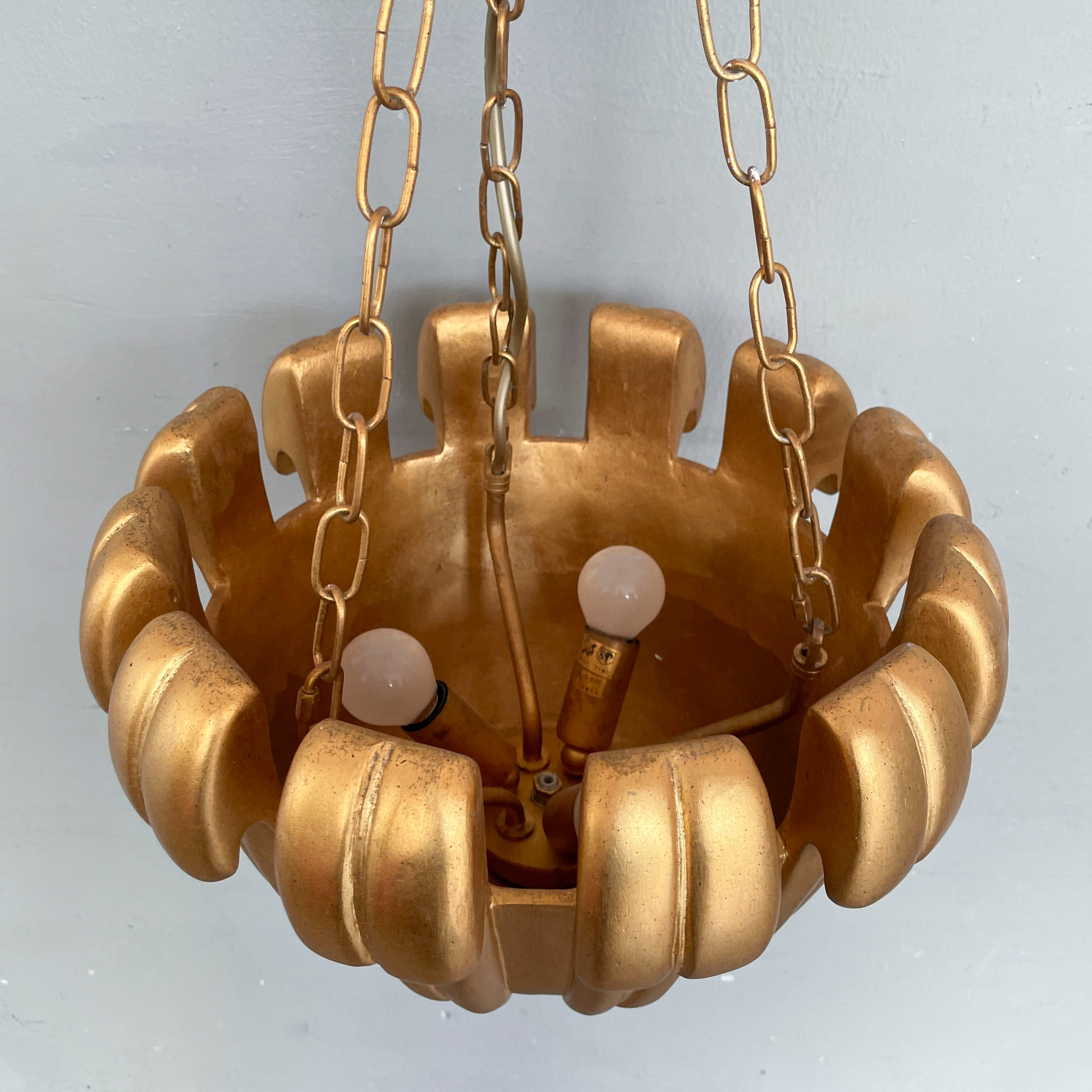 Gold Ribbed Bowl Pendant Light