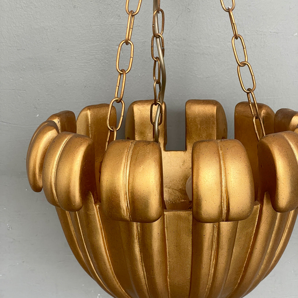 Gold Ribbed Bowl Pendant Light