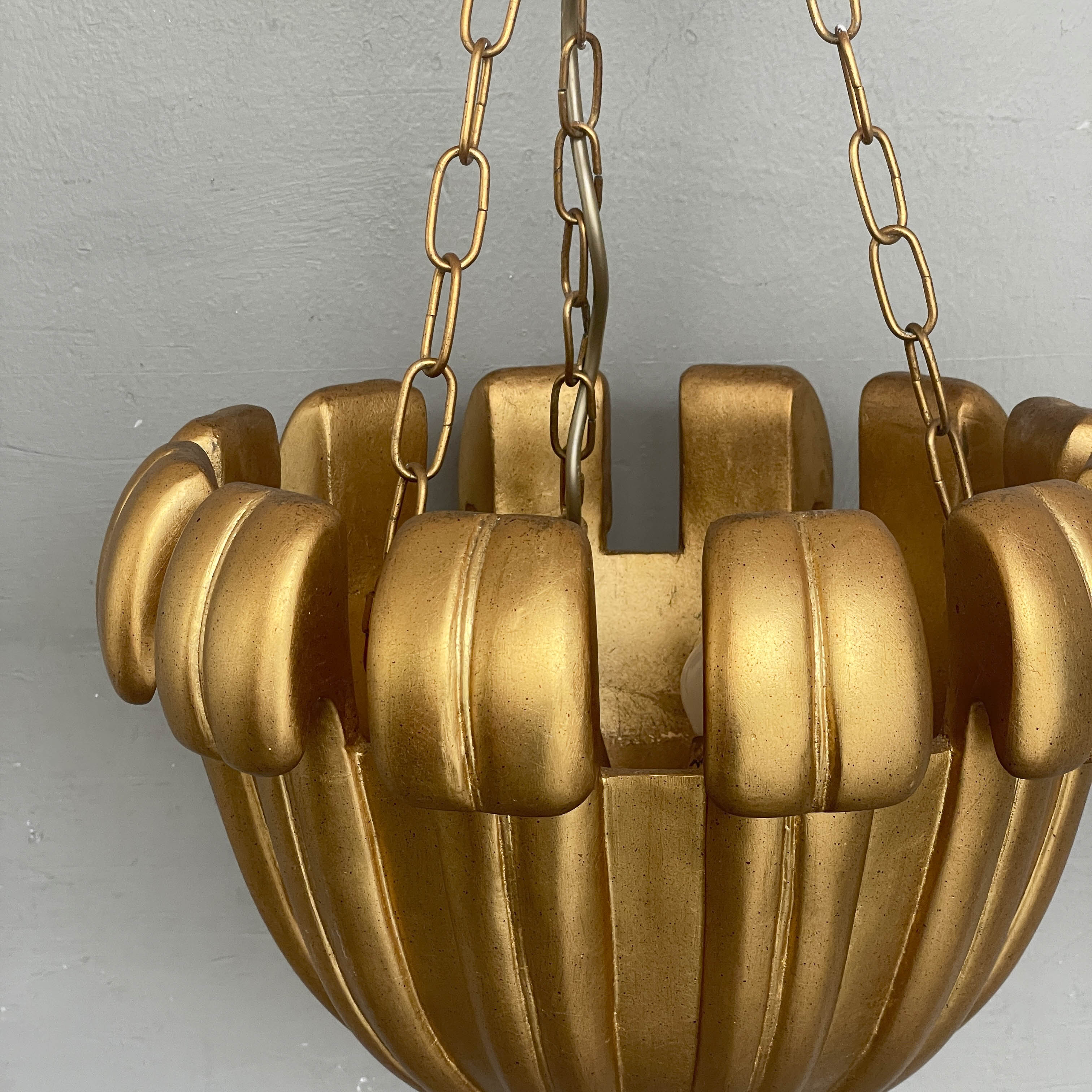 Gold Ribbed Bowl Pendant Light