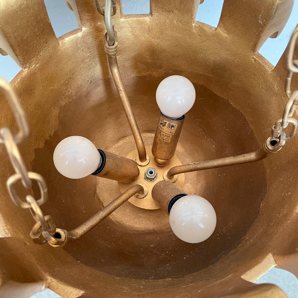 Gold Ribbed Bowl Pendant Light