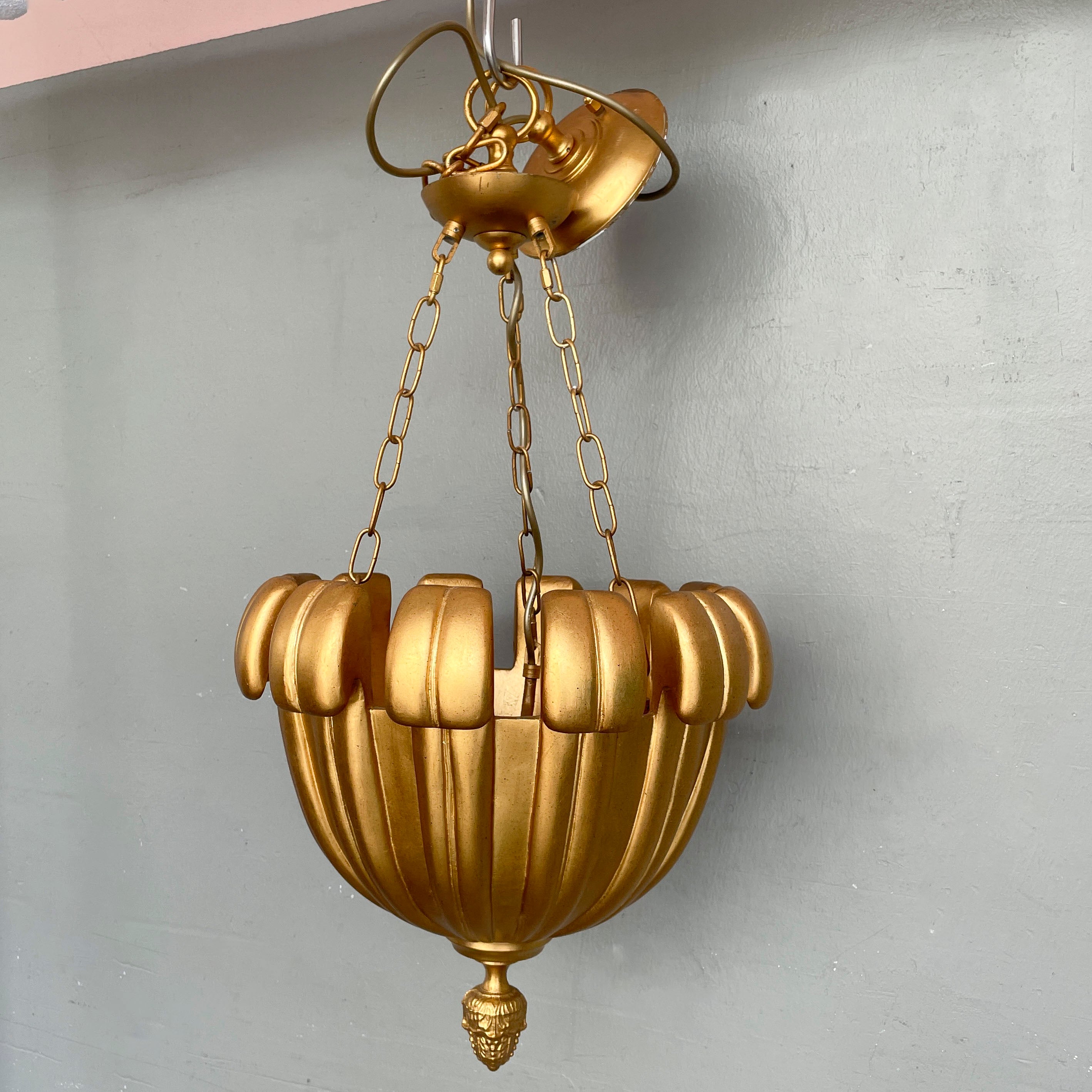 Gold Ribbed Bowl Pendant Light