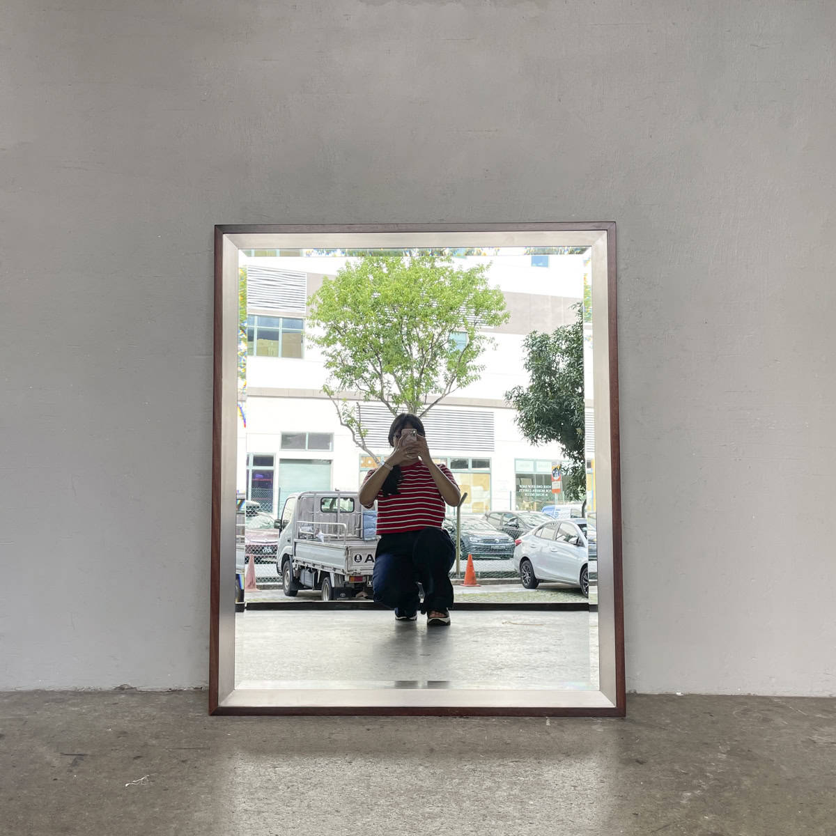 Brushed Metal & Wood Framed Mirror (100 × 120 cm)