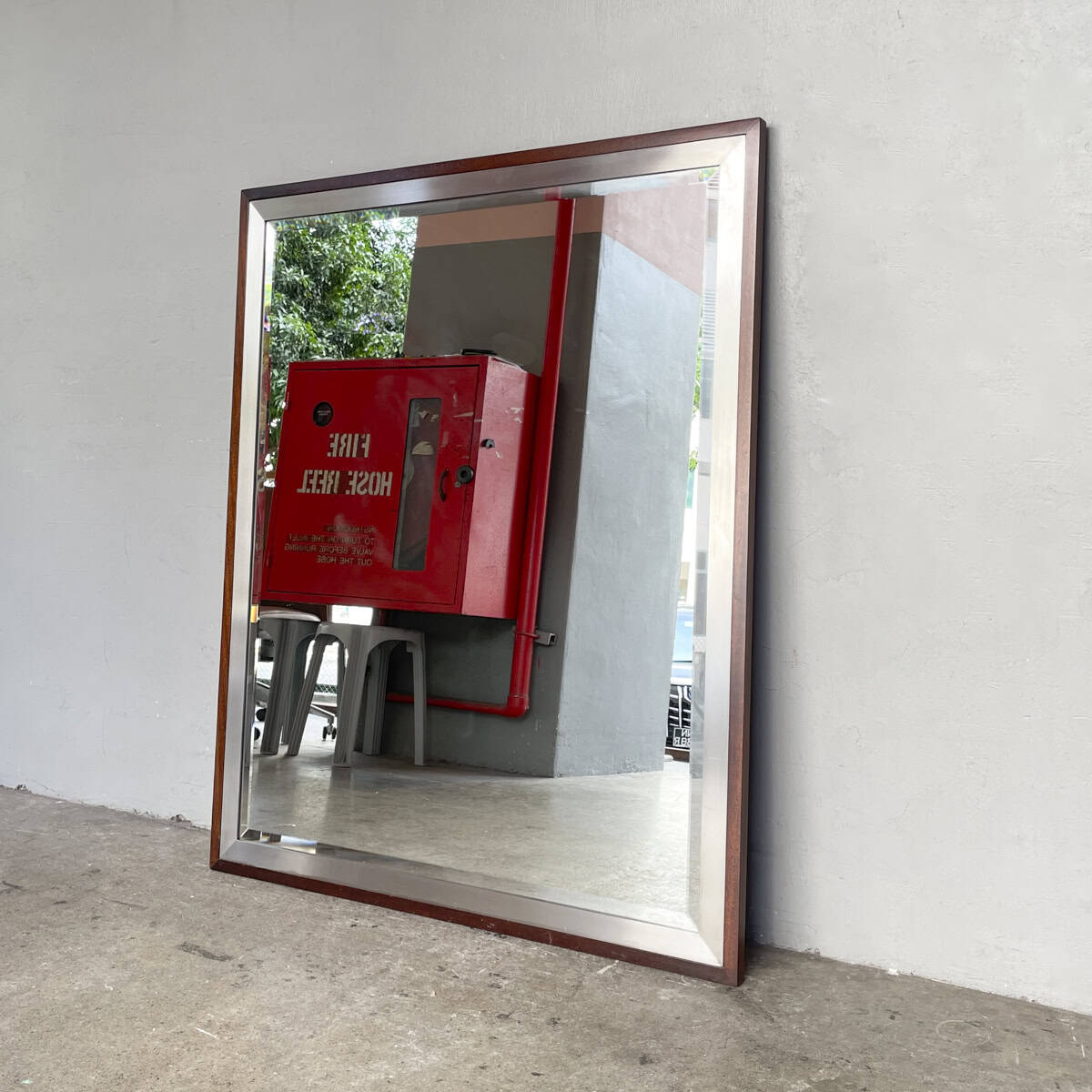 Brushed Metal & Wood Framed Mirror (100 × 120 cm)