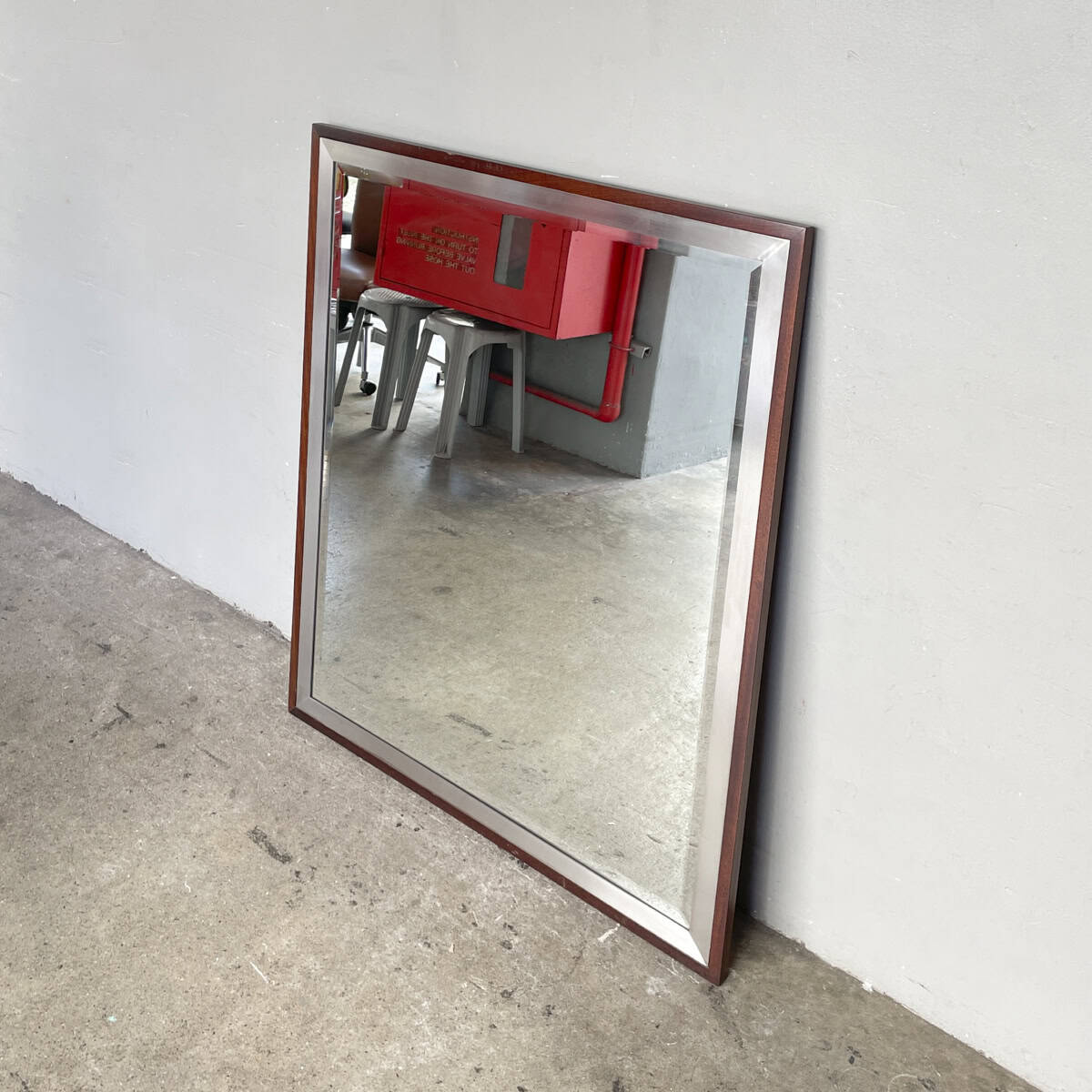 Brushed Metal & Wood Framed Mirror (100 × 120 cm)