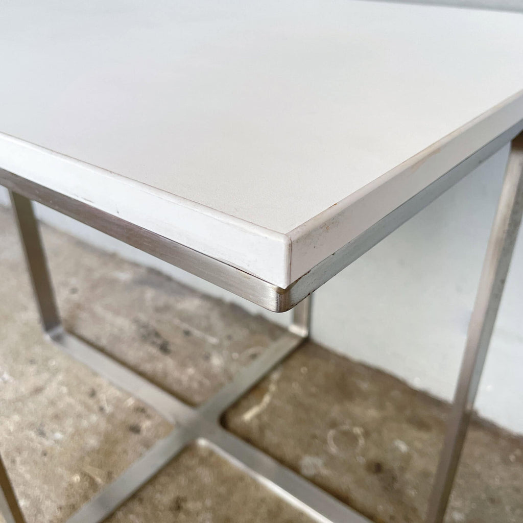 Minimal Side Table - White with Aluminium Legs