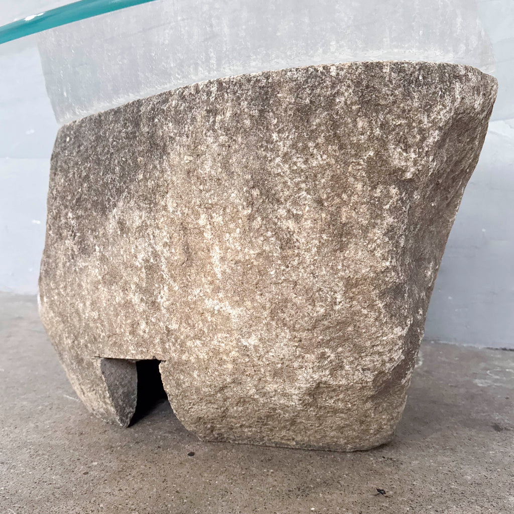Oval Glass Coffee Table with Stone Base