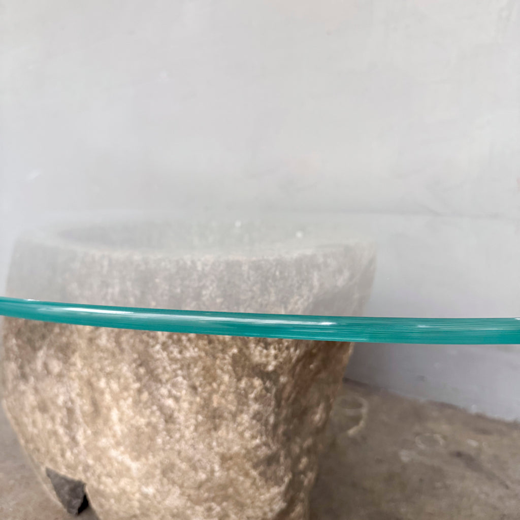 Oval Glass Coffee Table with Stone Base