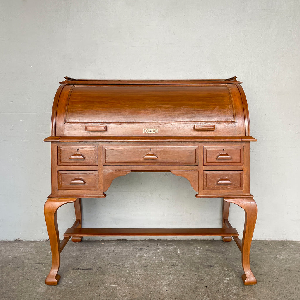 Refurbished Teak Roll-Top Writing Bureau