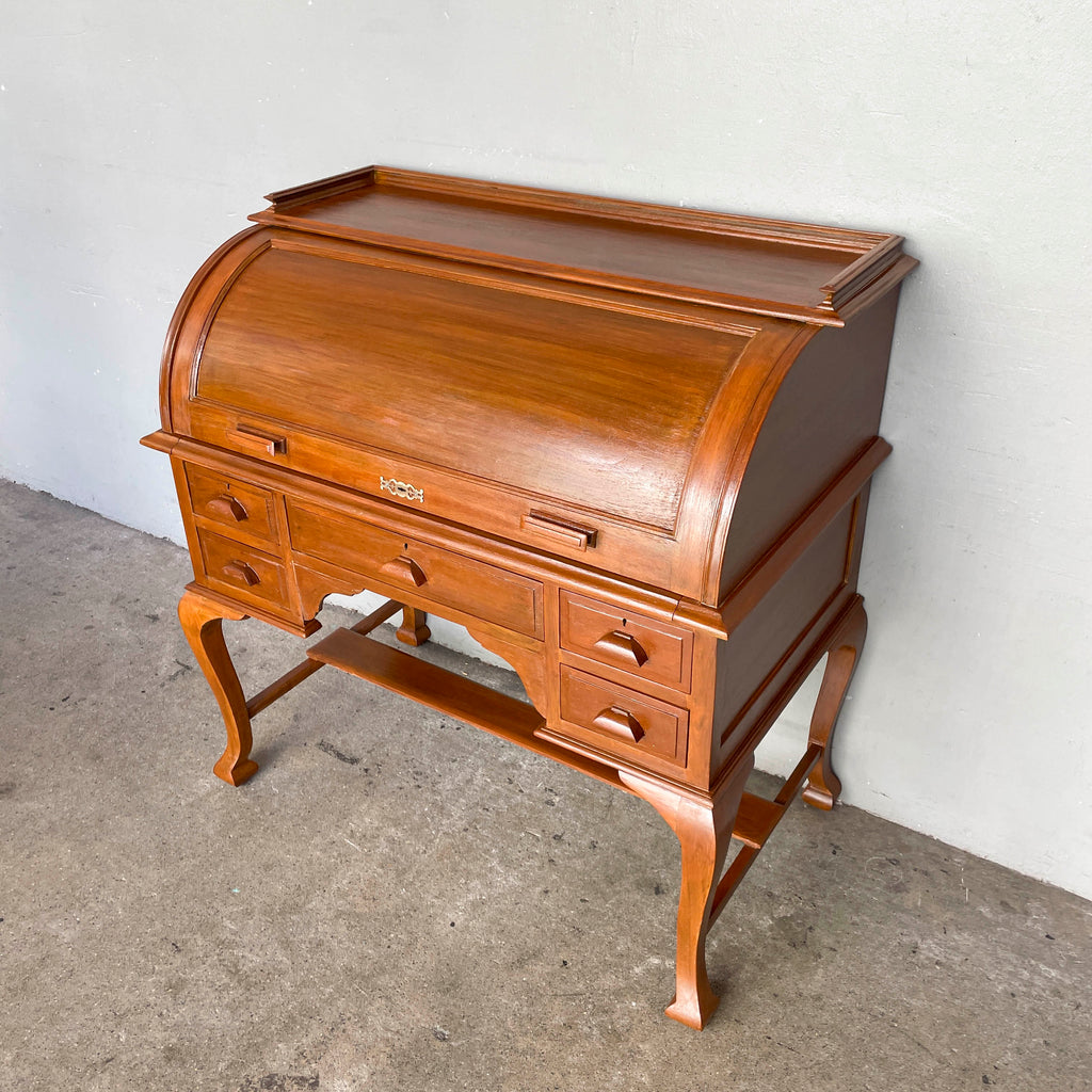 Refurbished Teak Roll-Top Writing Bureau