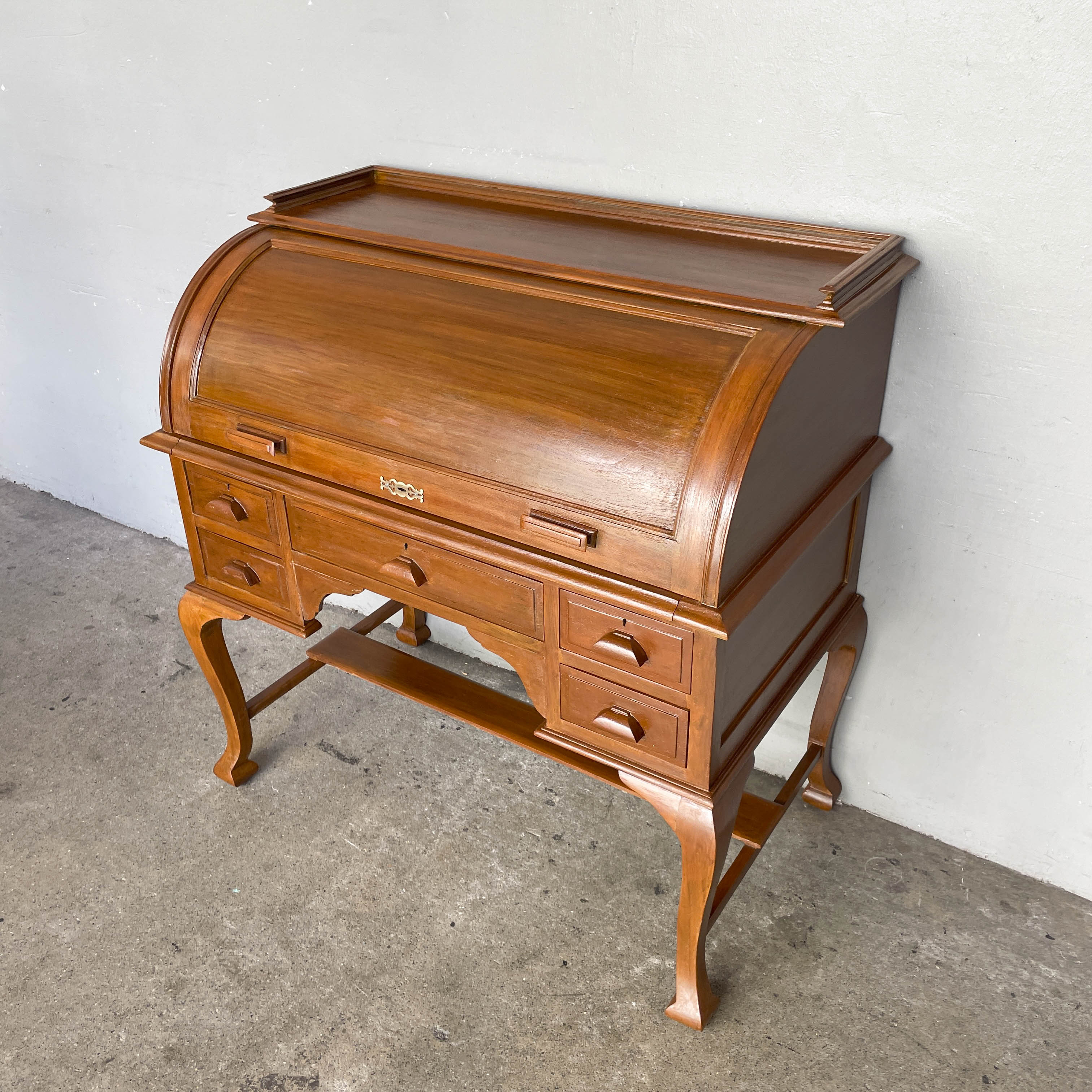 Refurbished Teak Roll-Top Writing Bureau