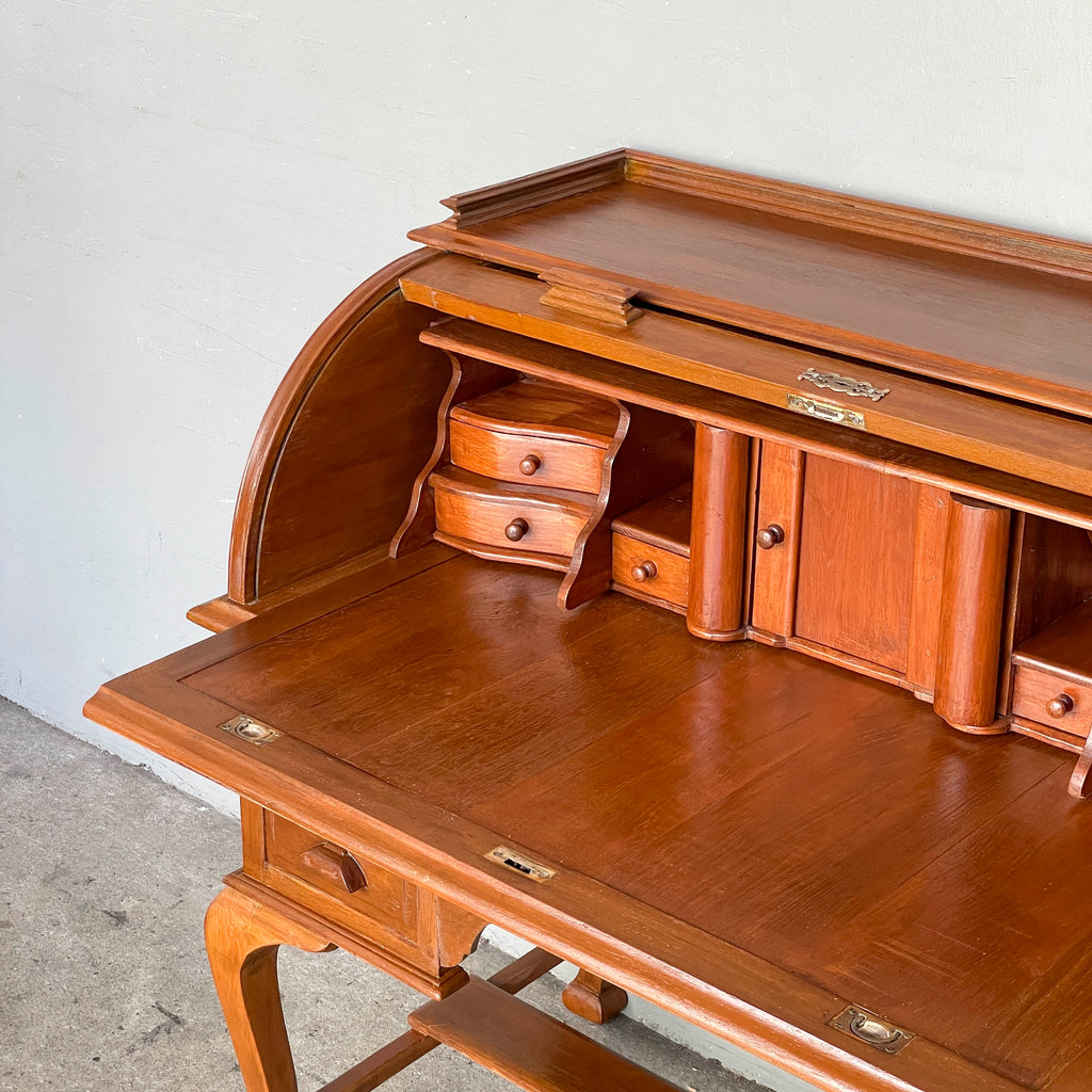 Refurbished Teak Roll-Top Writing Bureau