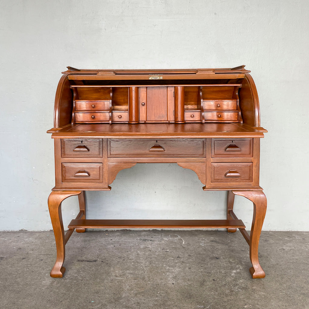 Refurbished Teak Roll-Top Writing Bureau