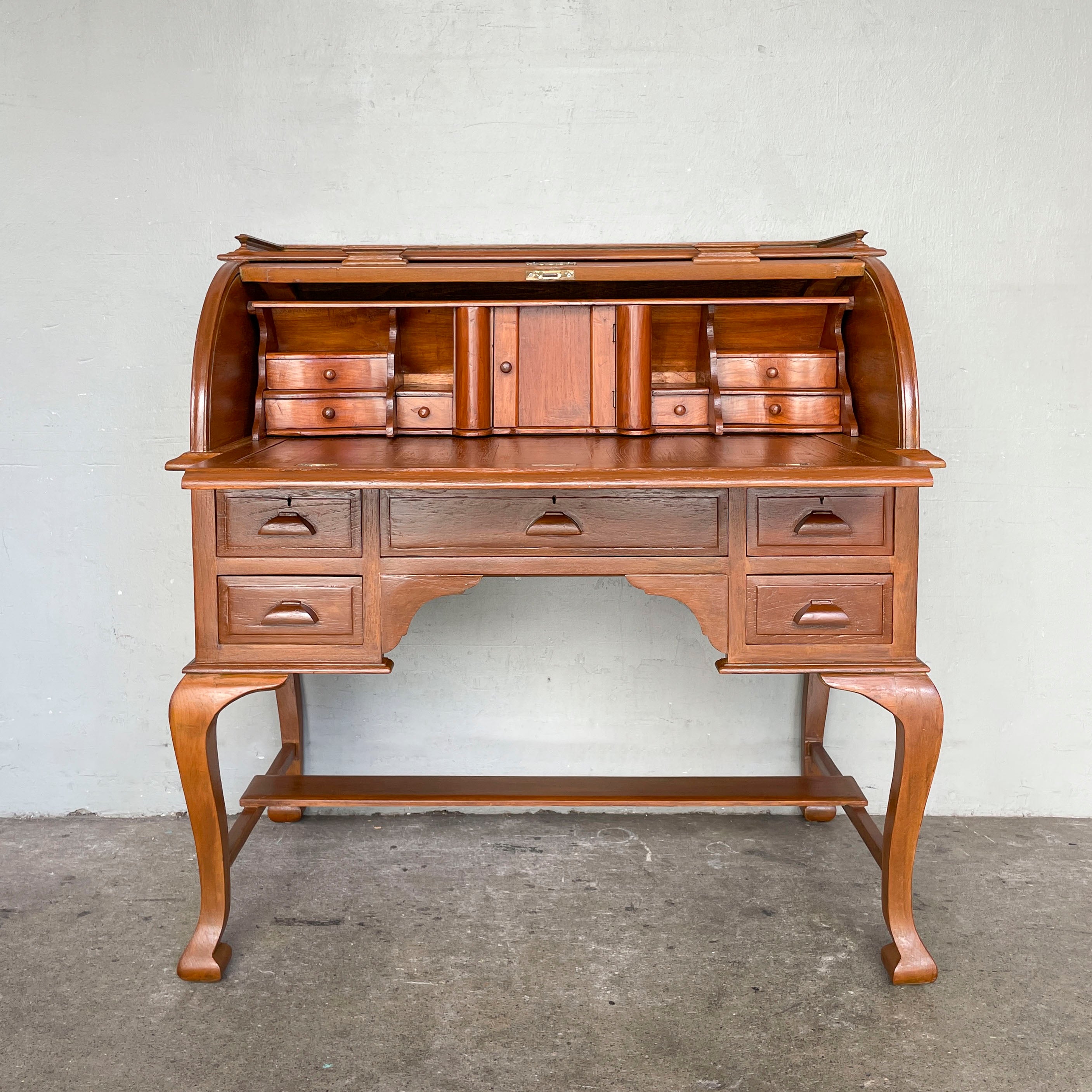 Refurbished Teak Roll-Top Writing Bureau