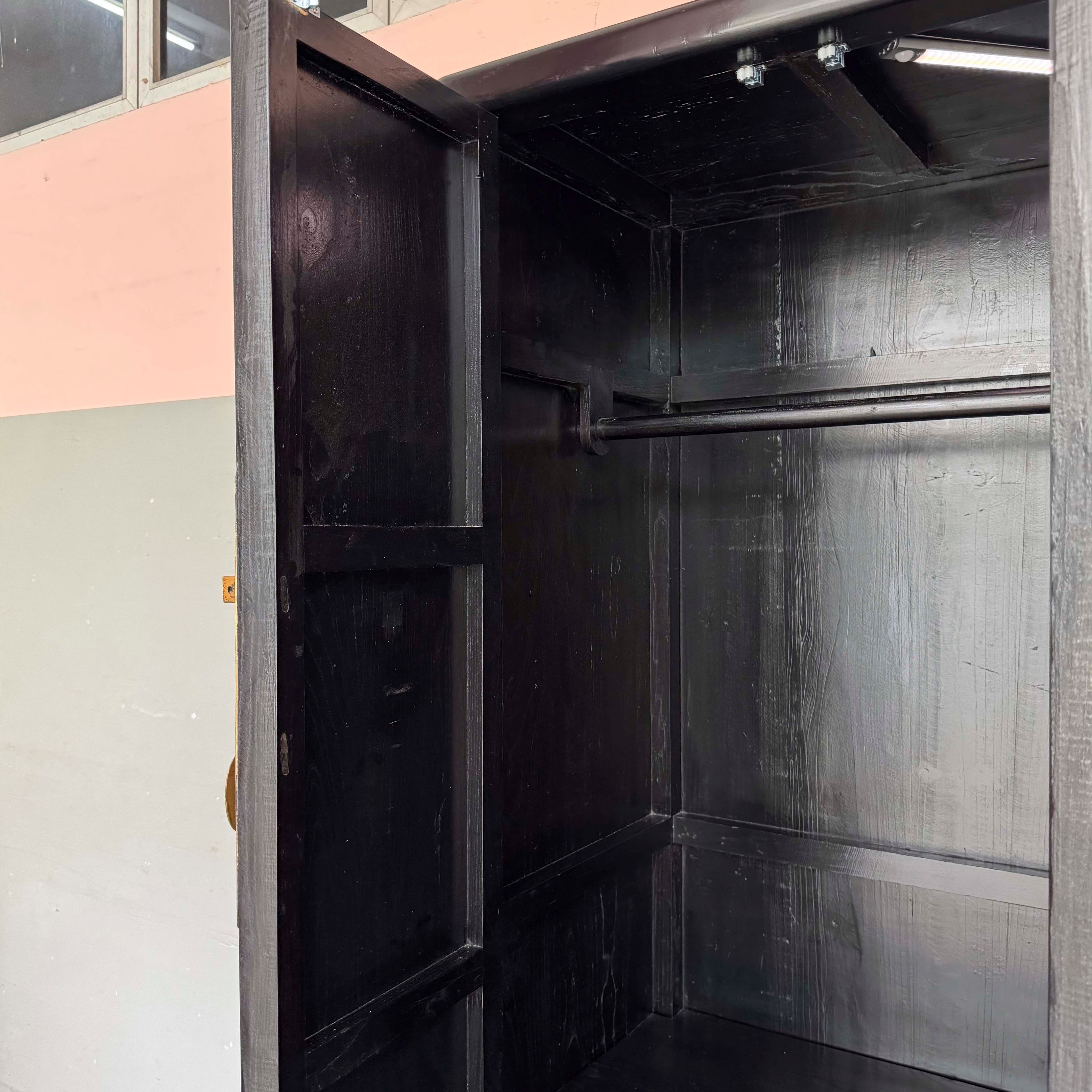 Black Lacquered Elm Wardrobe Cabinet