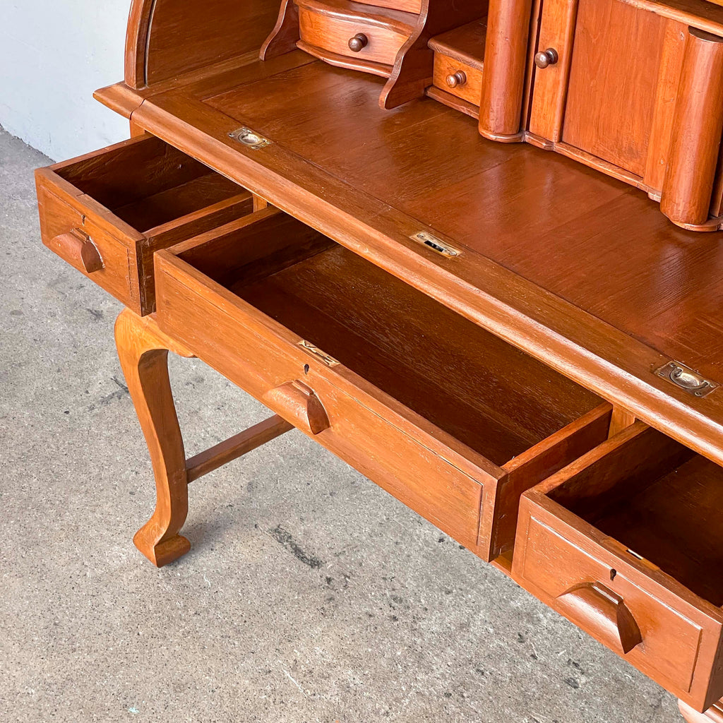 Refurbished Teak Roll-Top Writing Bureau