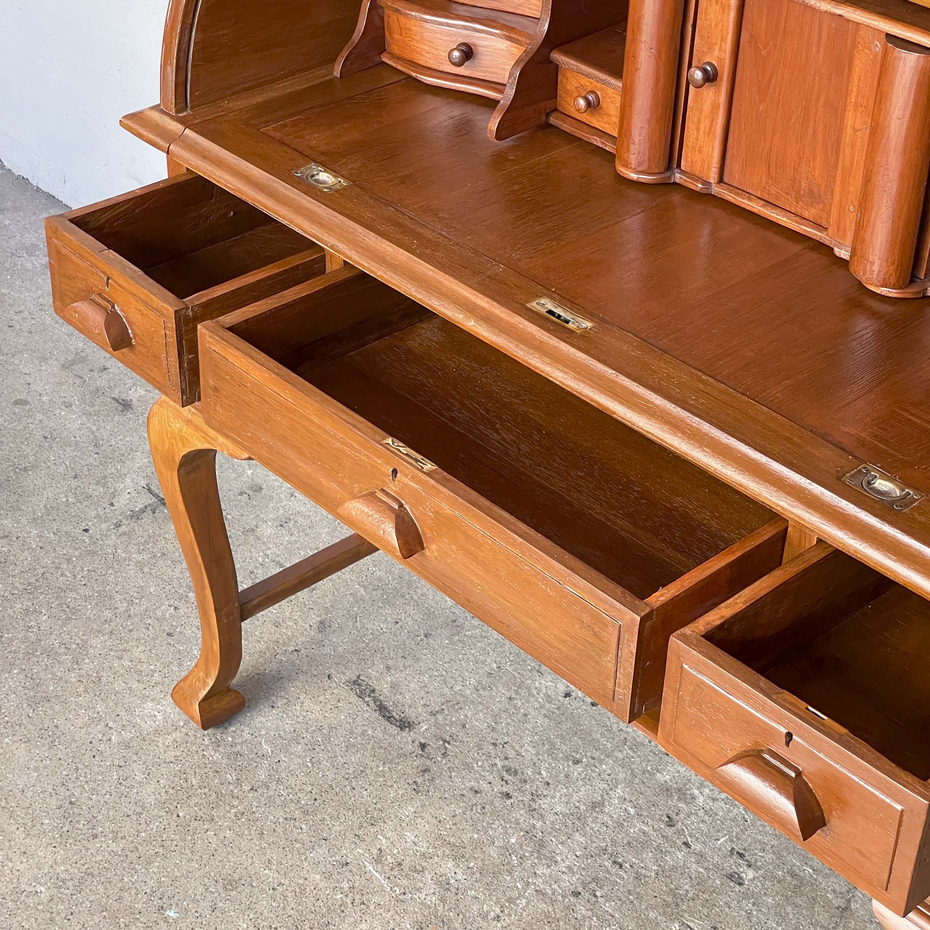 Refurbished Teak Roll-Top Writing Bureau