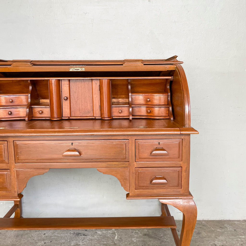 Refurbished Teak Roll-Top Writing Bureau