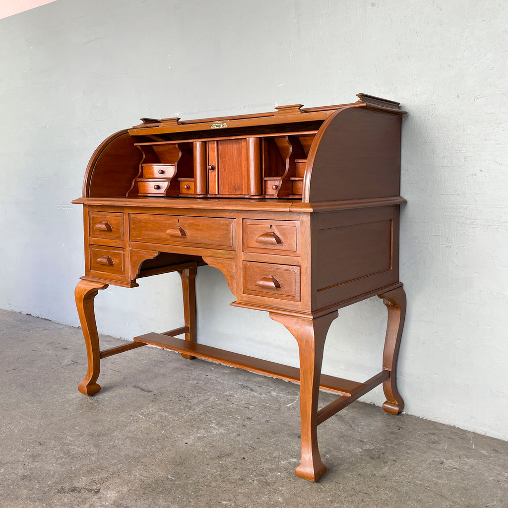 Refurbished Teak Roll-Top Writing Bureau