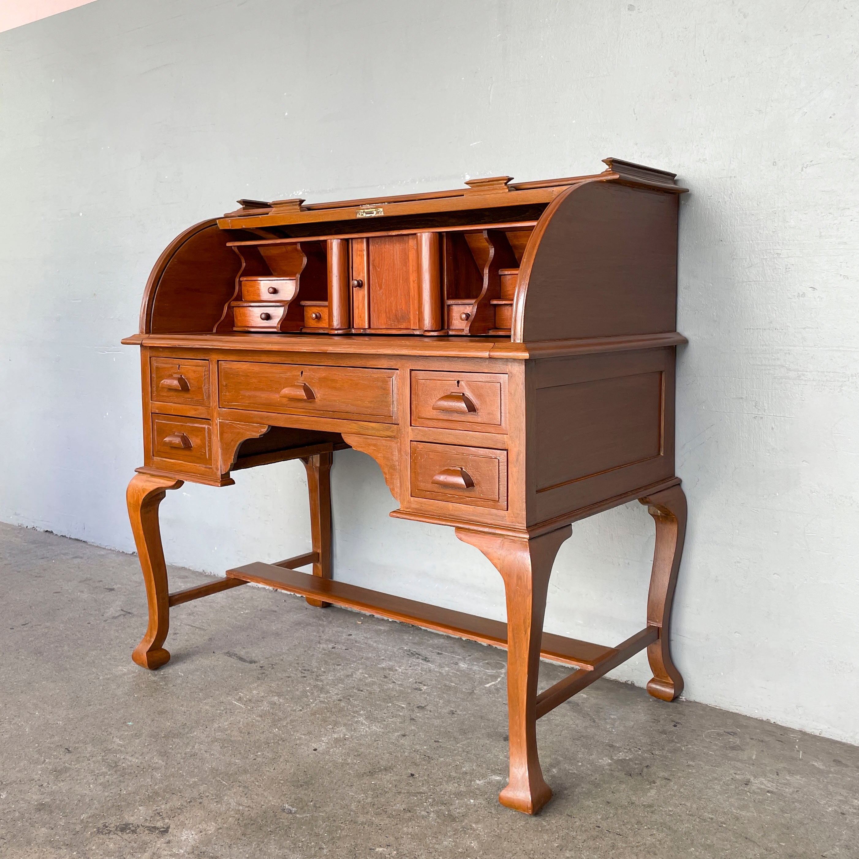 Refurbished Teak Roll-Top Writing Bureau